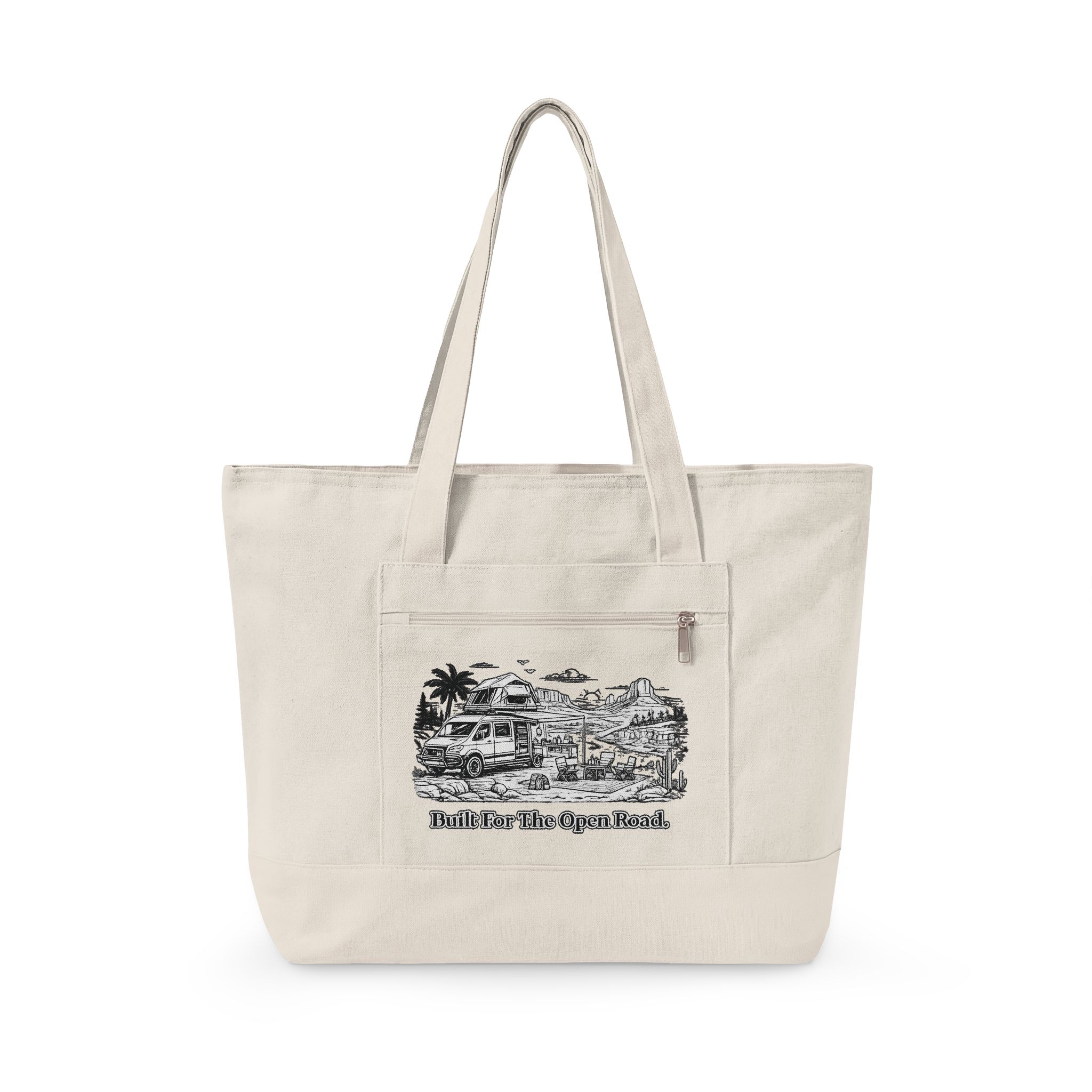 5410381090144686932_2048.jpeg Zippered Canvas Tote — "Built For the Open Road" (Design Minimal-Line)