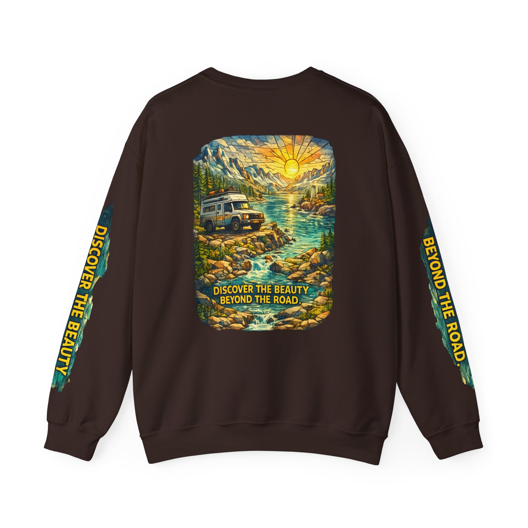 Unisex Heavy Blend™ Crewneck Sweatshirt — "Discover The Bieuty Beyond The Road" Design Cubic-Line