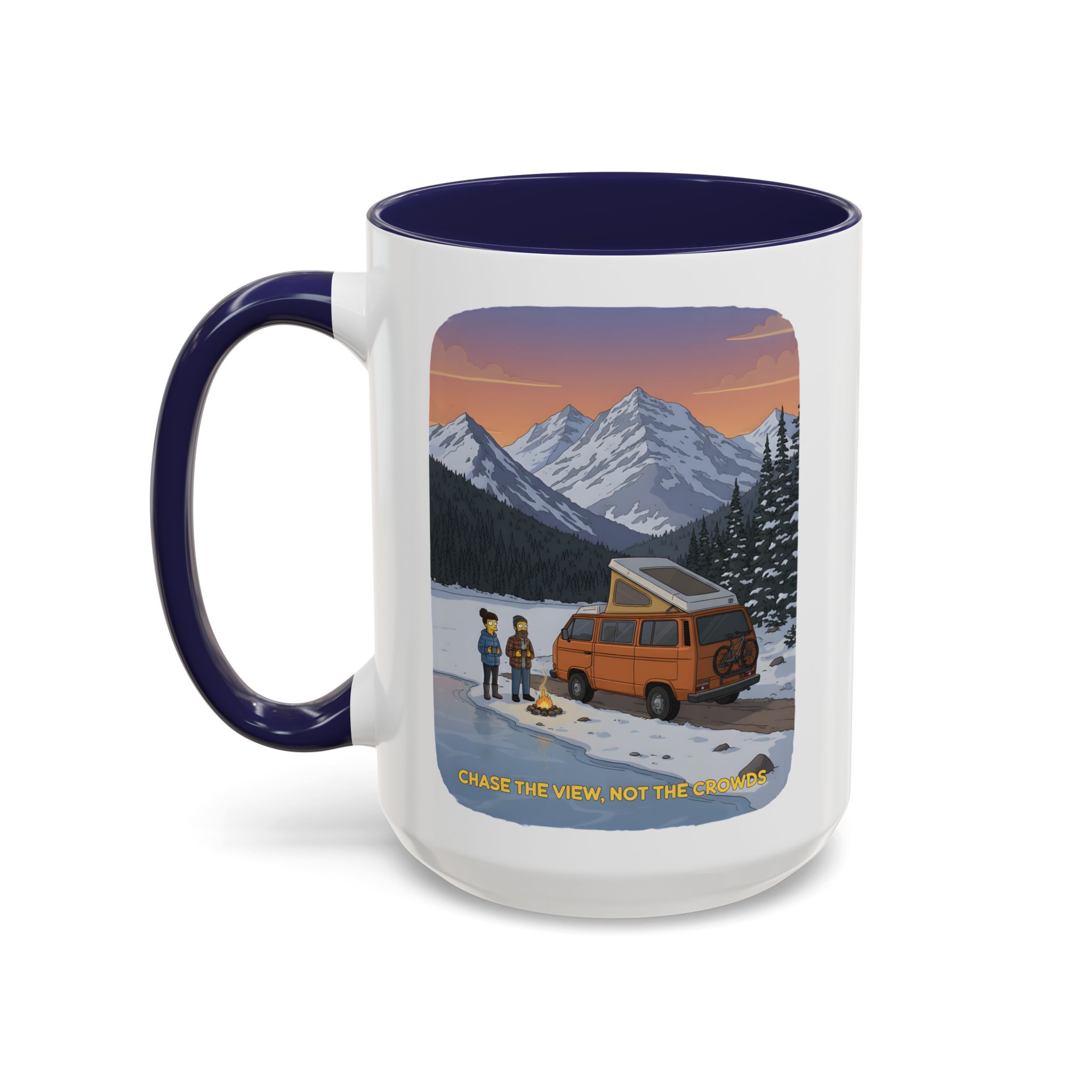 Accent Coffee Mug (11, 15oz) — "Chase The Views-Not The Crowds"" Design Sitcom-Line