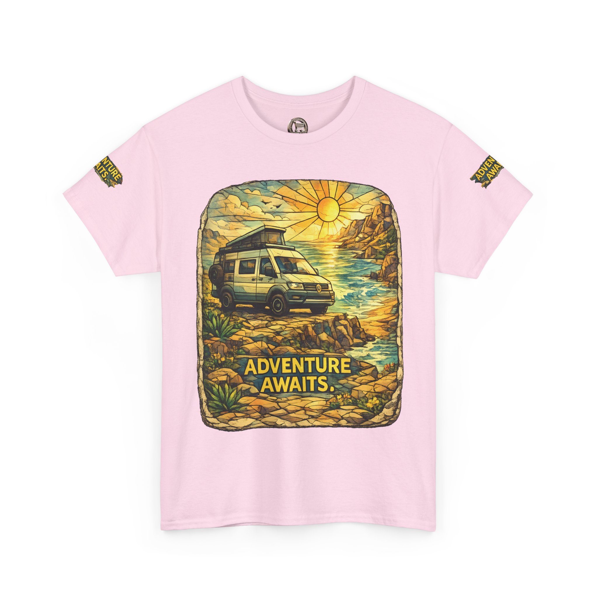 Unisex Heavy Cotton Tee — "Adventure Awaits" Design Cubic-Line