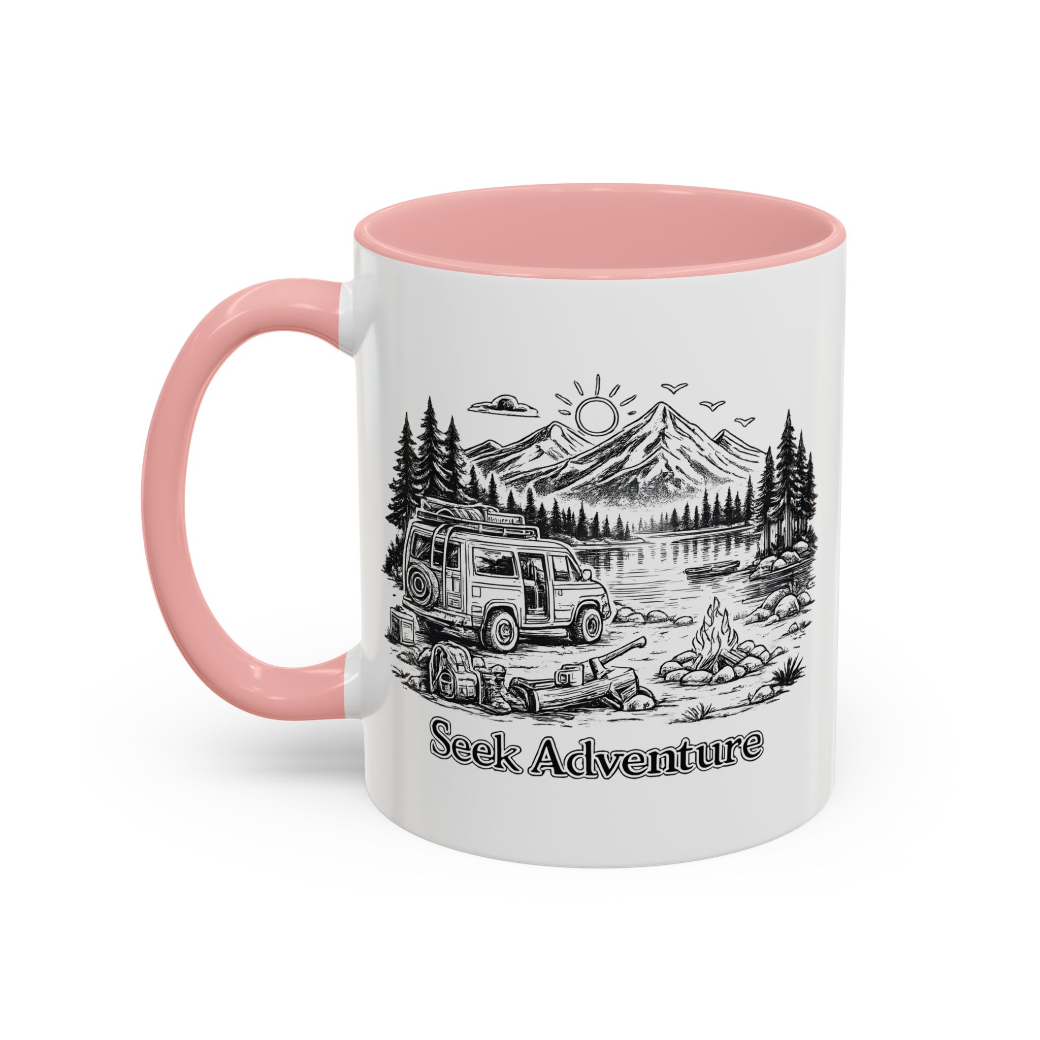 Accent Coffee Mug (11, 15oz) — "Seek Adventure" Design Minimal-Line