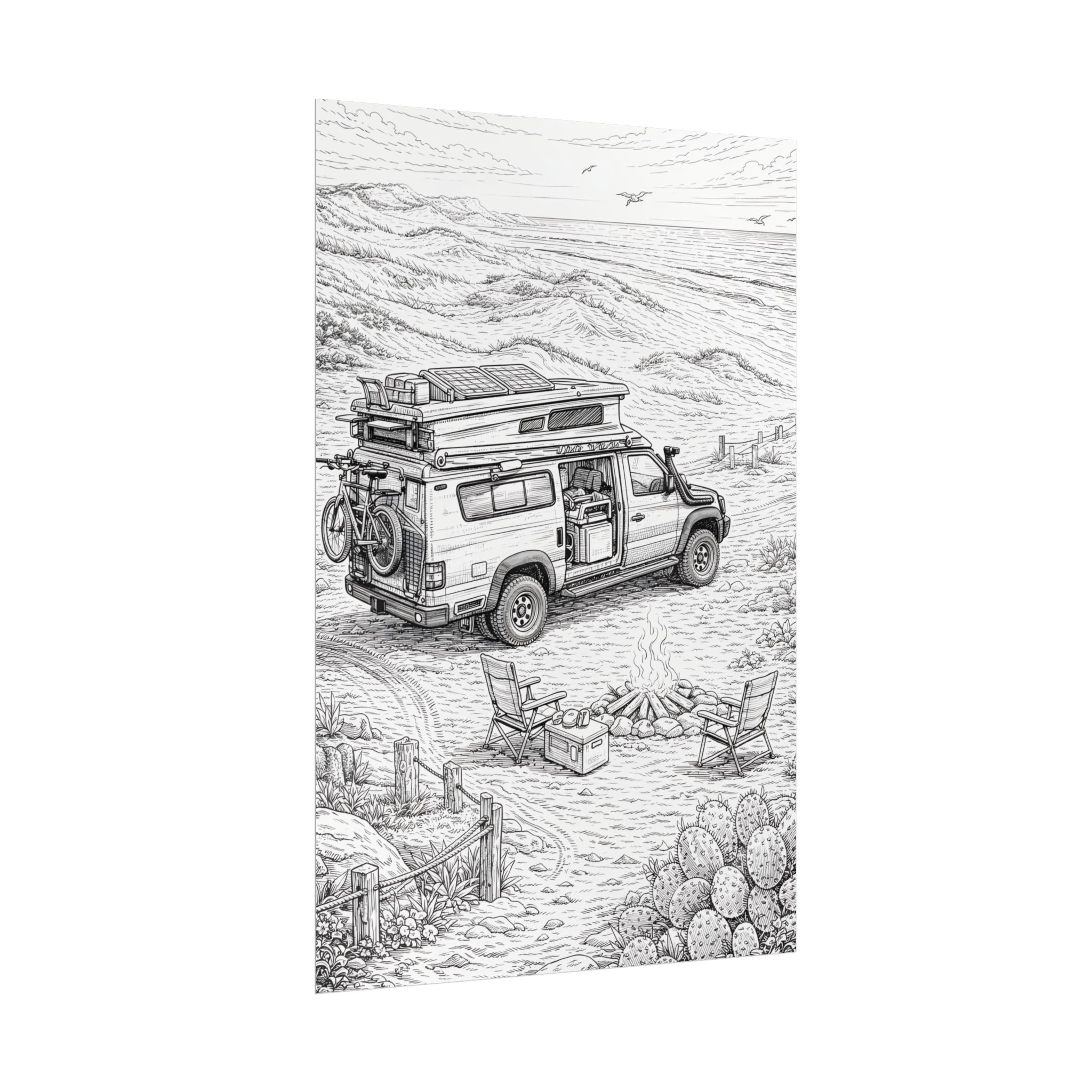 Campervan Poster — Vintage RV Camping Landscape Wall Art