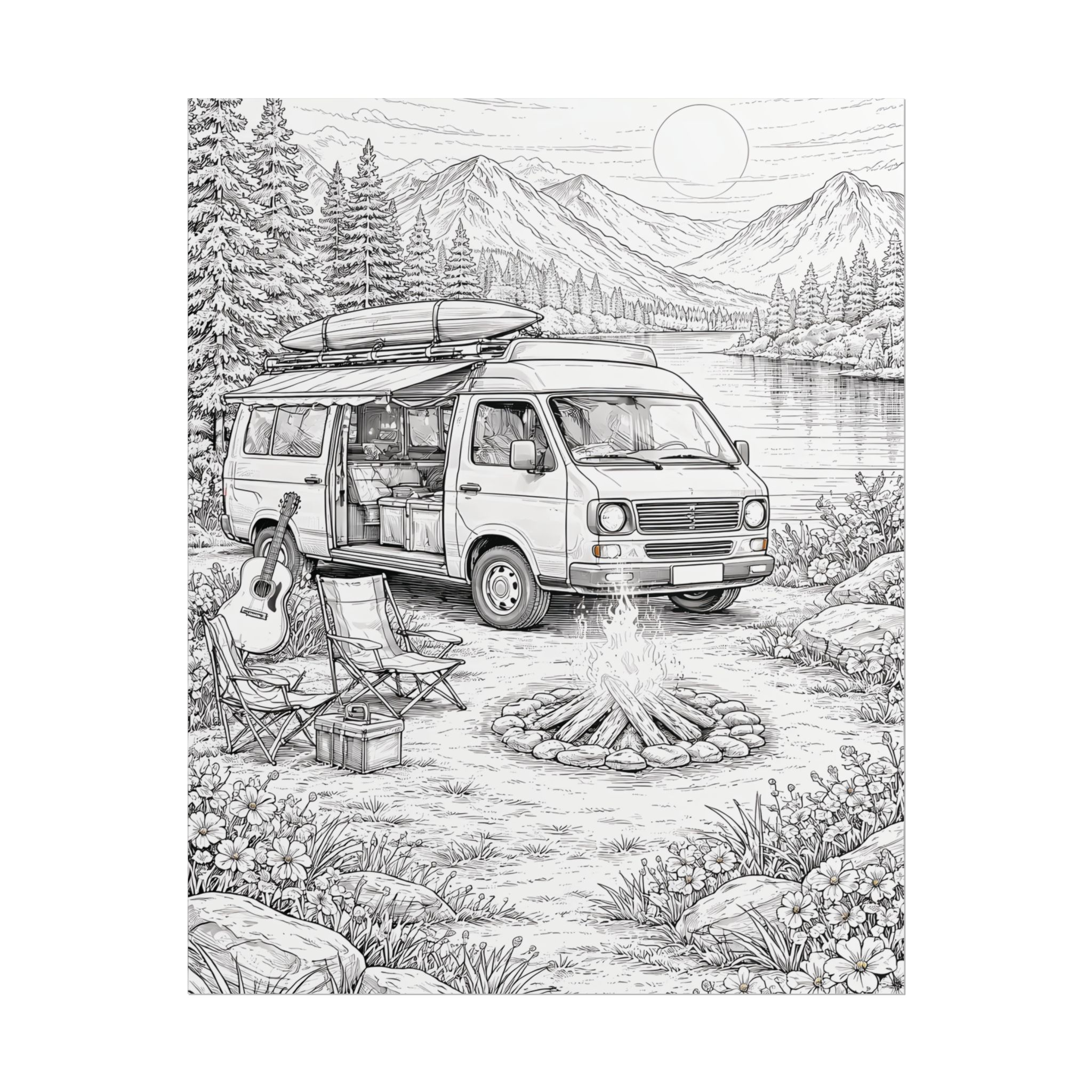 Campervan Poster — Vintage RV Camping Landscape Wall Art