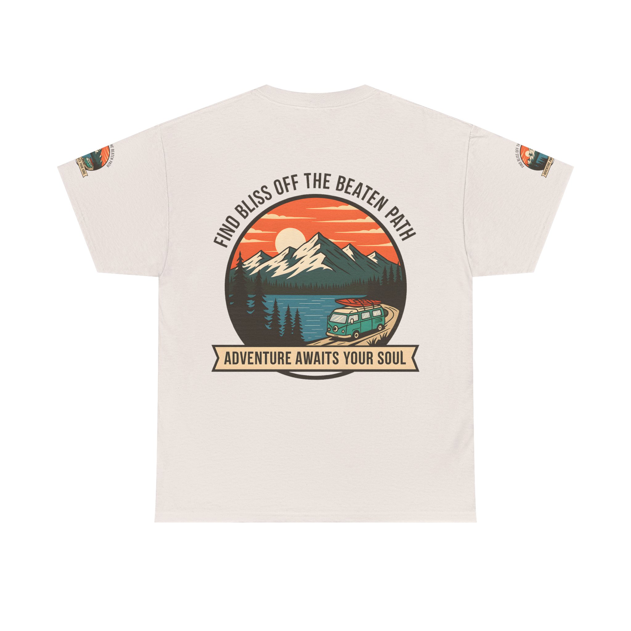 Unisex Heavy Cotton Tee — "Find Bliss Off the Beaten Path" Mountain & Camper T‑Shirt