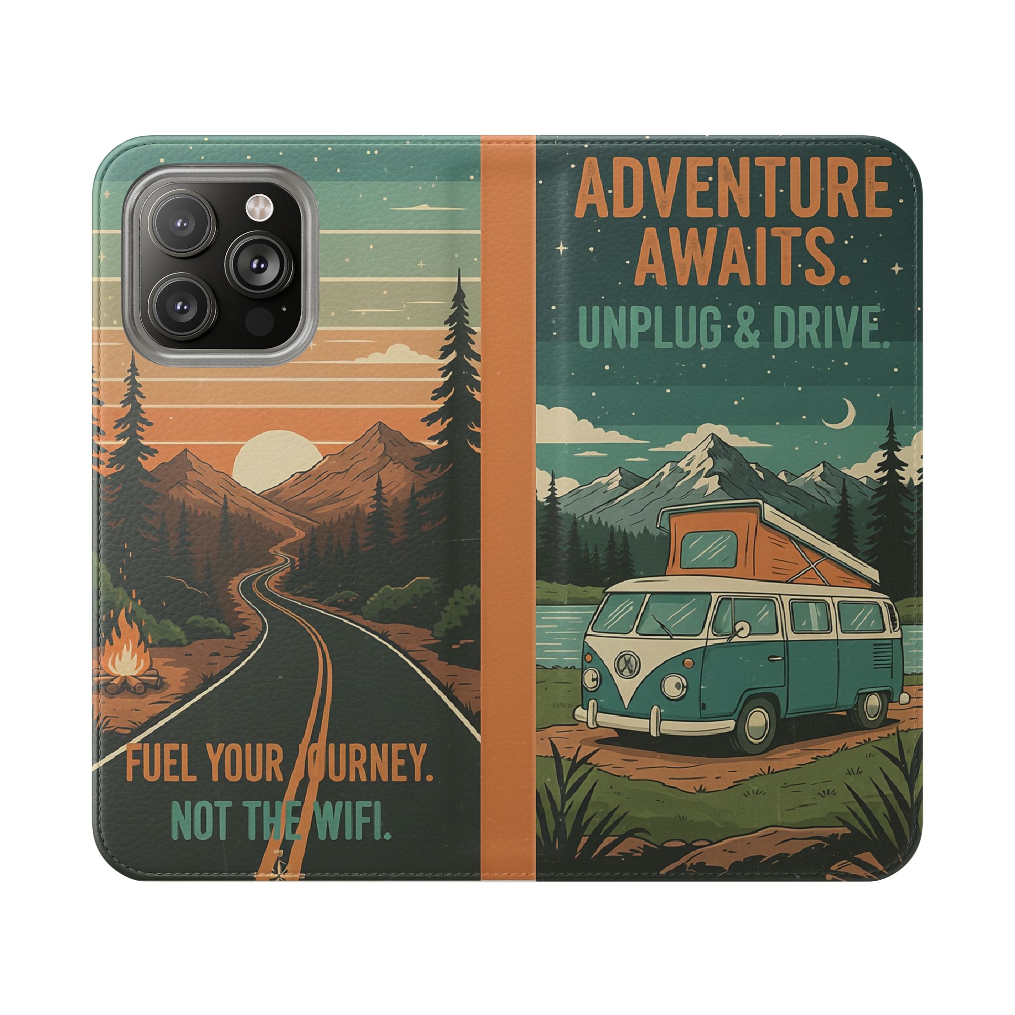 Flip Phone Case — "Adventure Awaits Unplug & Drive" Wallet Case