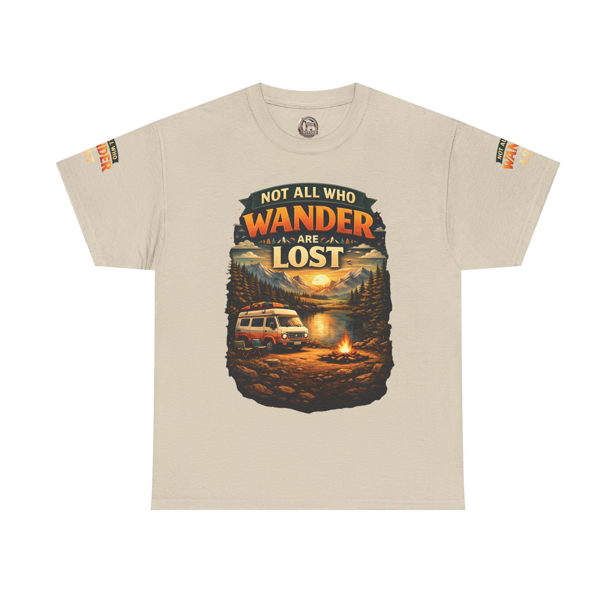 Unisex Heavy Cotton Tee — "Not All Who Wander Are Lost" Design Scenic-Line