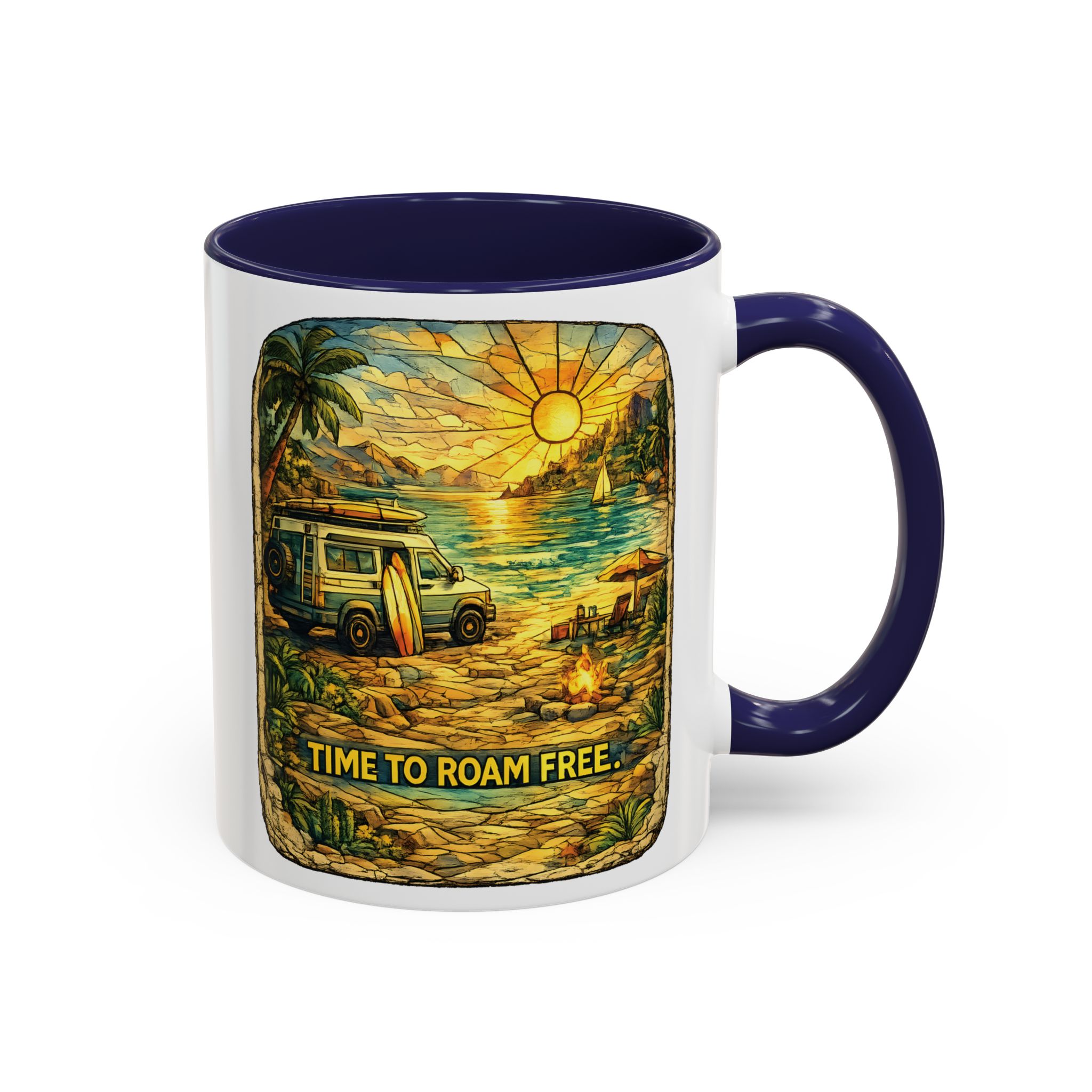 Accent Coffee Mug (11, 15oz) — "Time To Roam Free" Design Cubic-Line