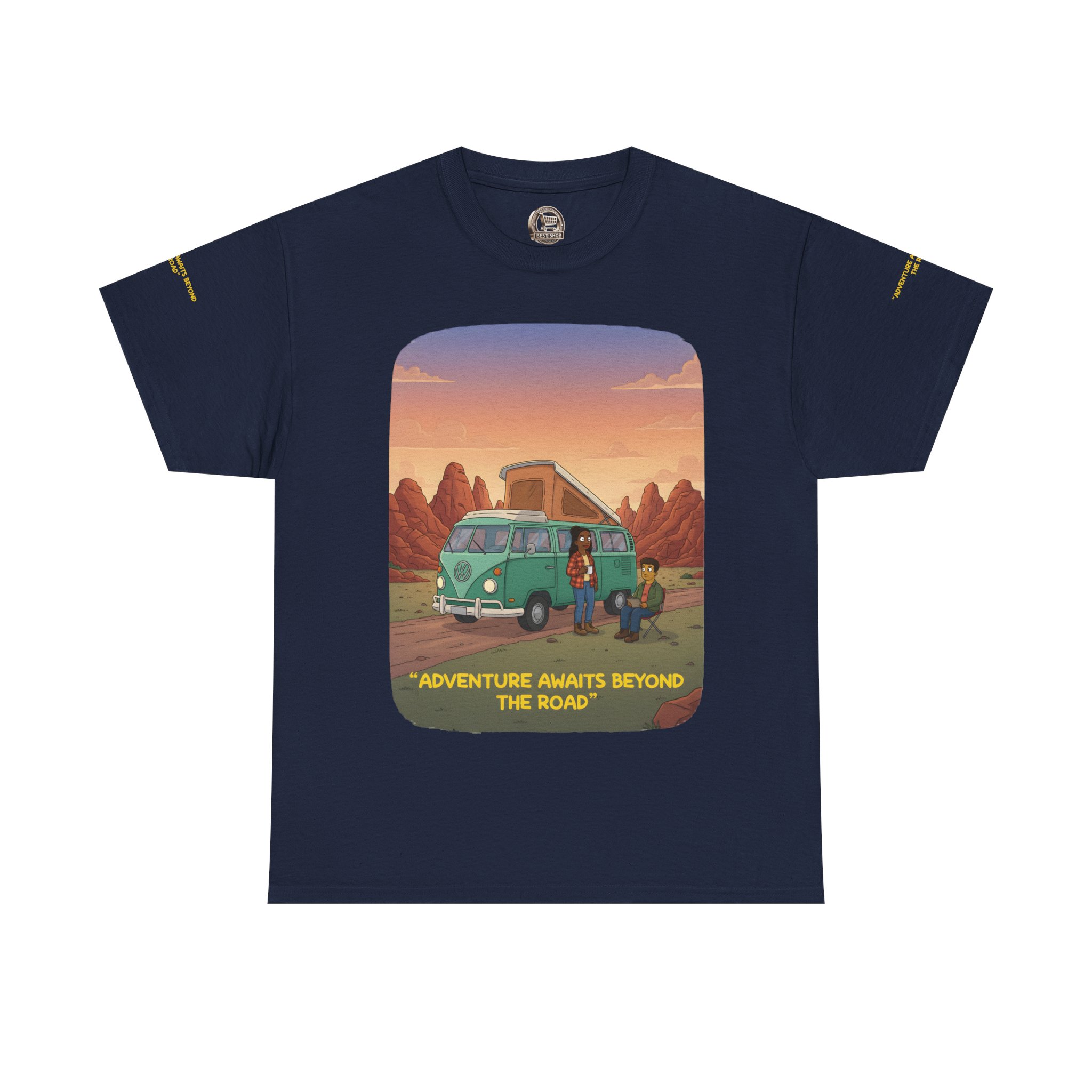 Unisex Heavy Cotton Tee — "Adventure Awaits Beyond The Road" Design Sitcom-Line