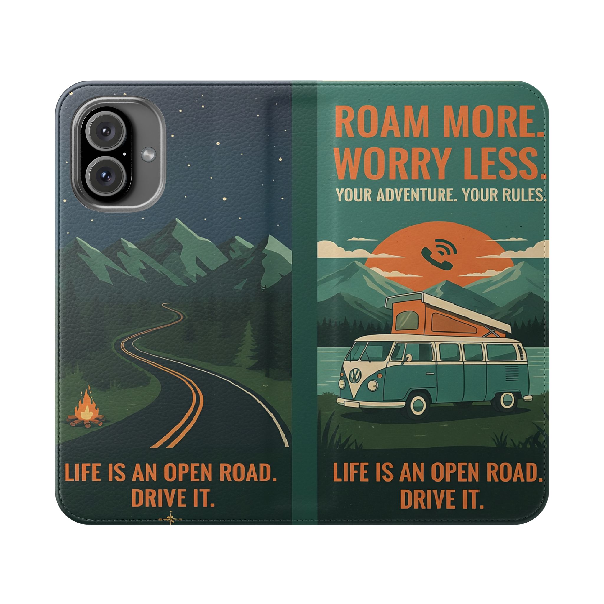 Flip Phone Case — "Roam More Worry Less - Life Is An Open Road" Phone Wallet