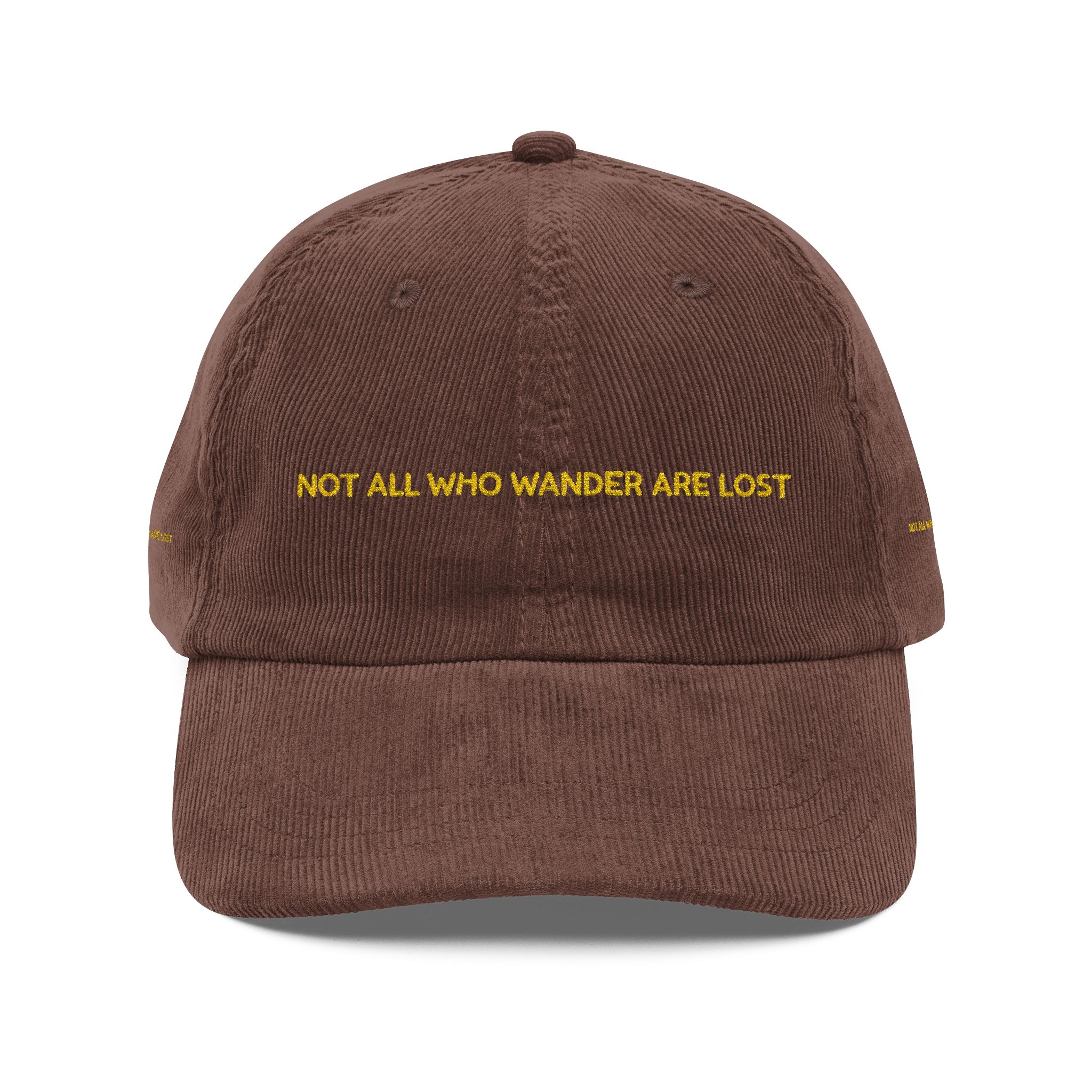 Vintage Corduroy Cap (Embroidery) — "Not All Who Wander Are Lost" Embroidered Hat