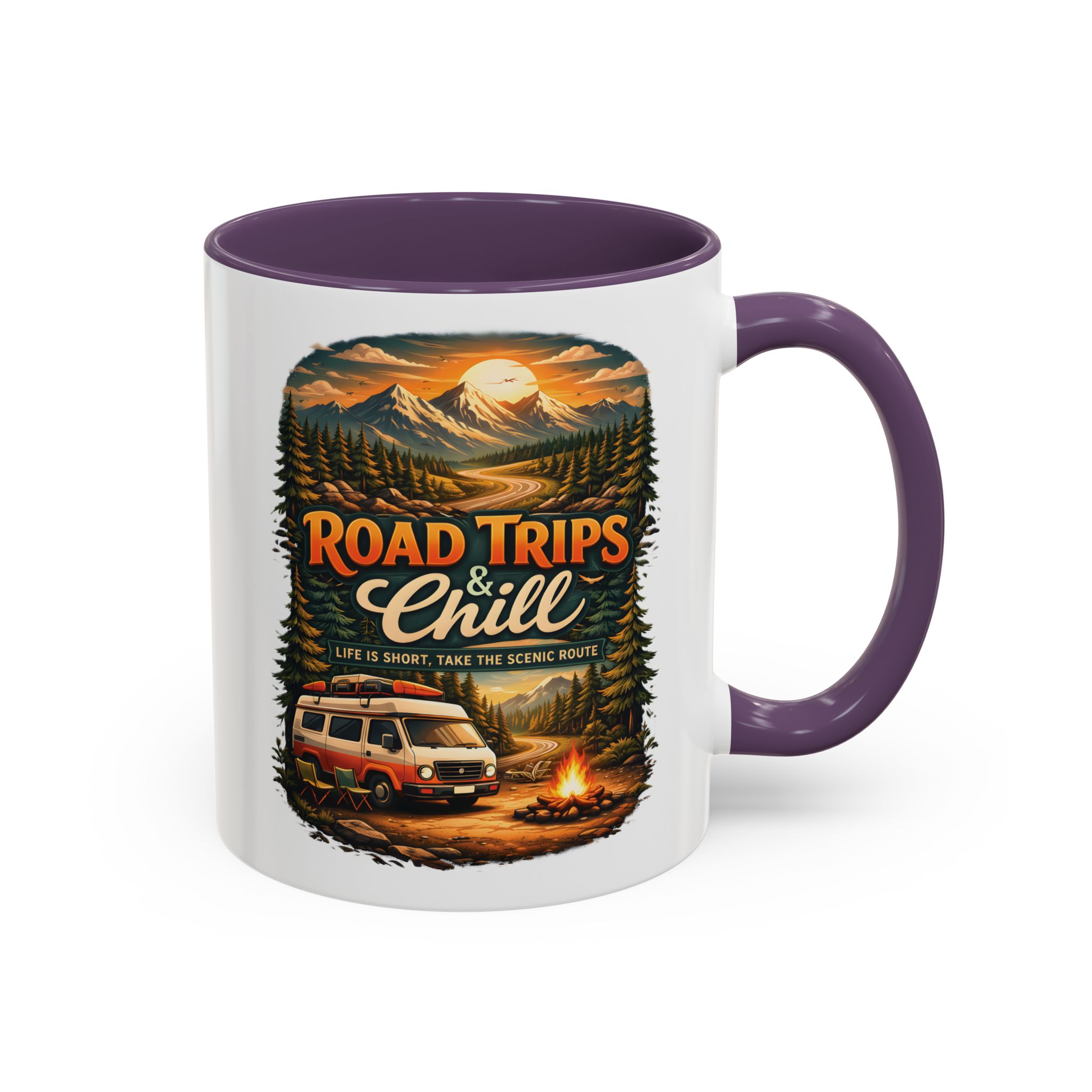 Accent Coffee Mug (11, 15oz) — "Road Trips & Chill" Design Scenic-Line