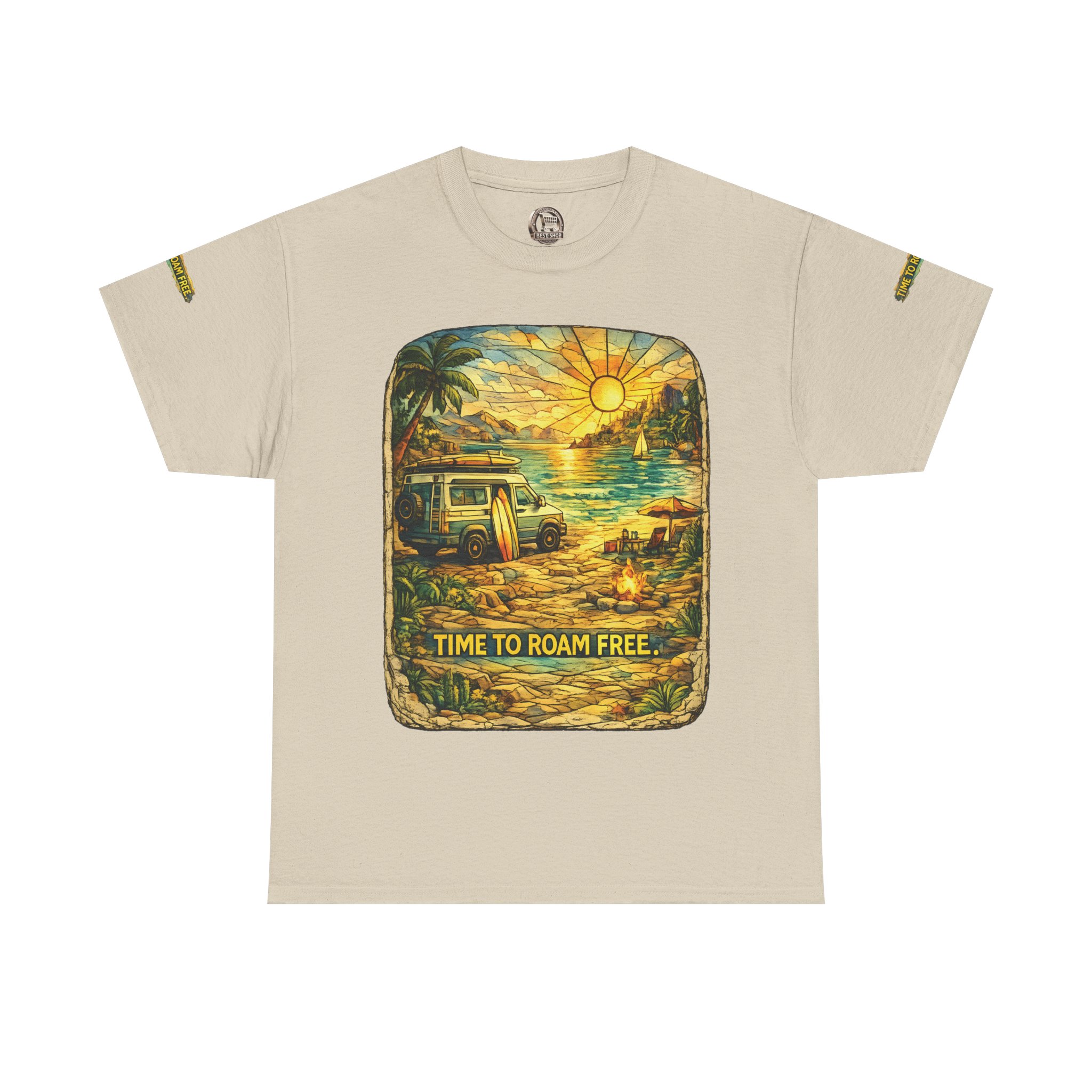 Unisex Heavy Cotton Tee — "Time To Roam Free" Design Cubic-Line