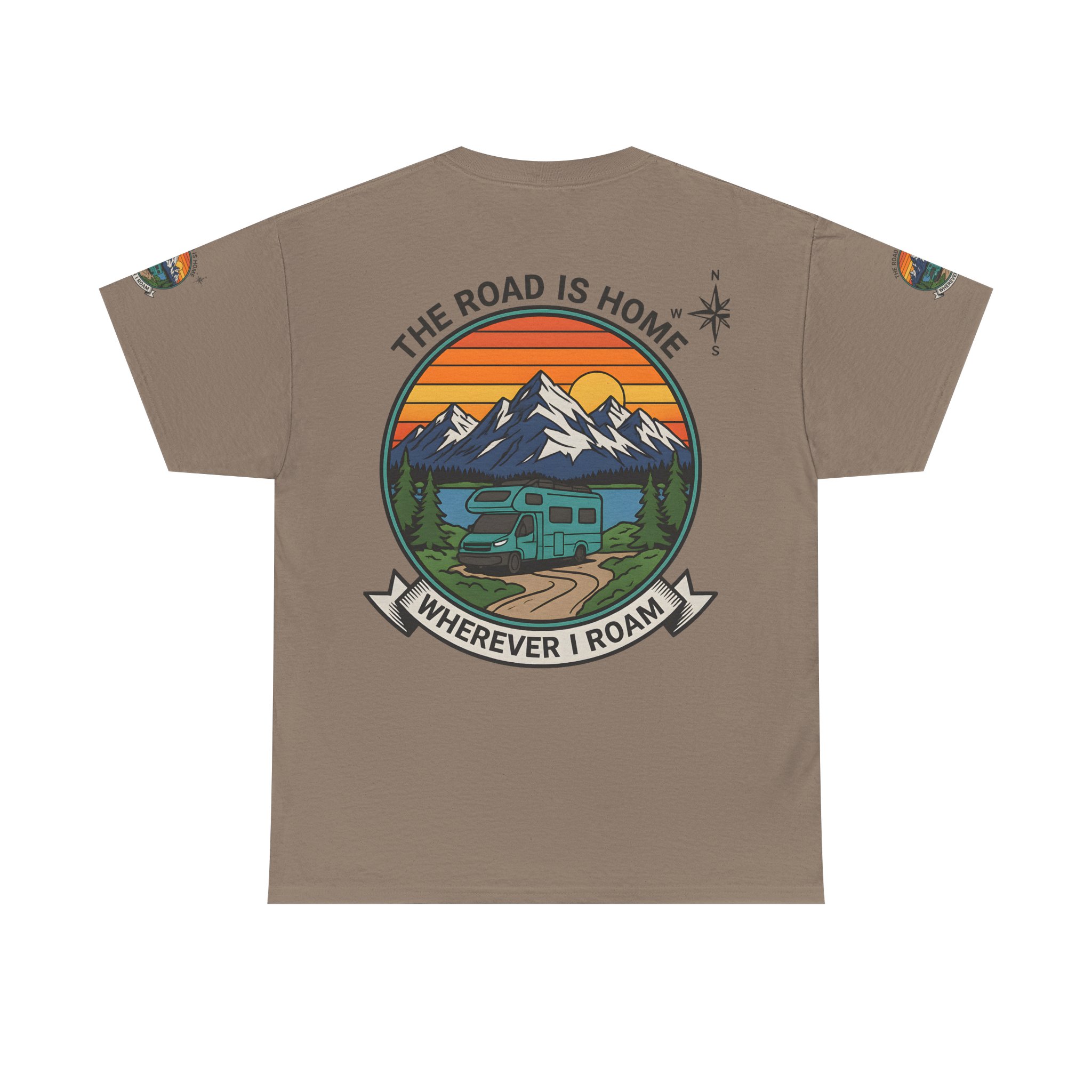 Unisex Heavy Cotton Tee  — 'The Road Is Home, Wherever I Roam' Retro Camper Tee
