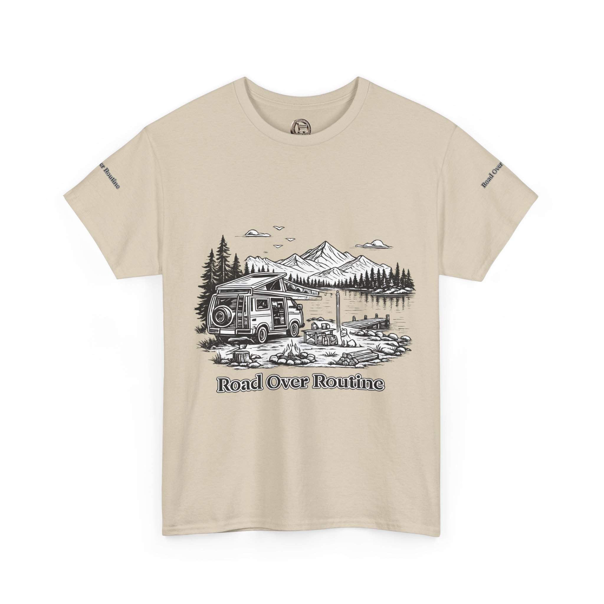 Unisex Heavy Cotton Tee — "Road Over Routine" Design Minimal-Line