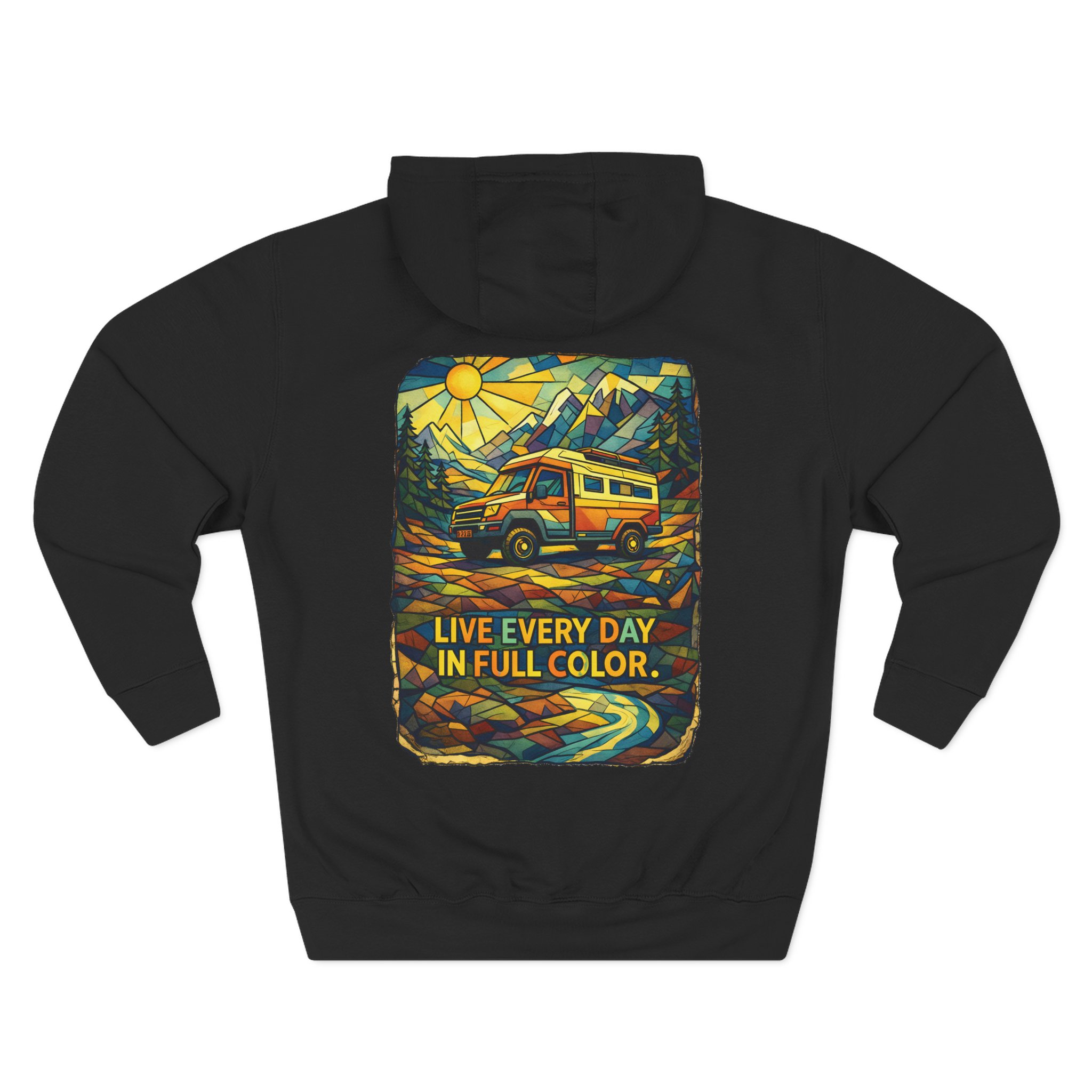 Three-Panel Fleece Hoodie - "Live Life Every Day In Full Color" Design Cubic-Line