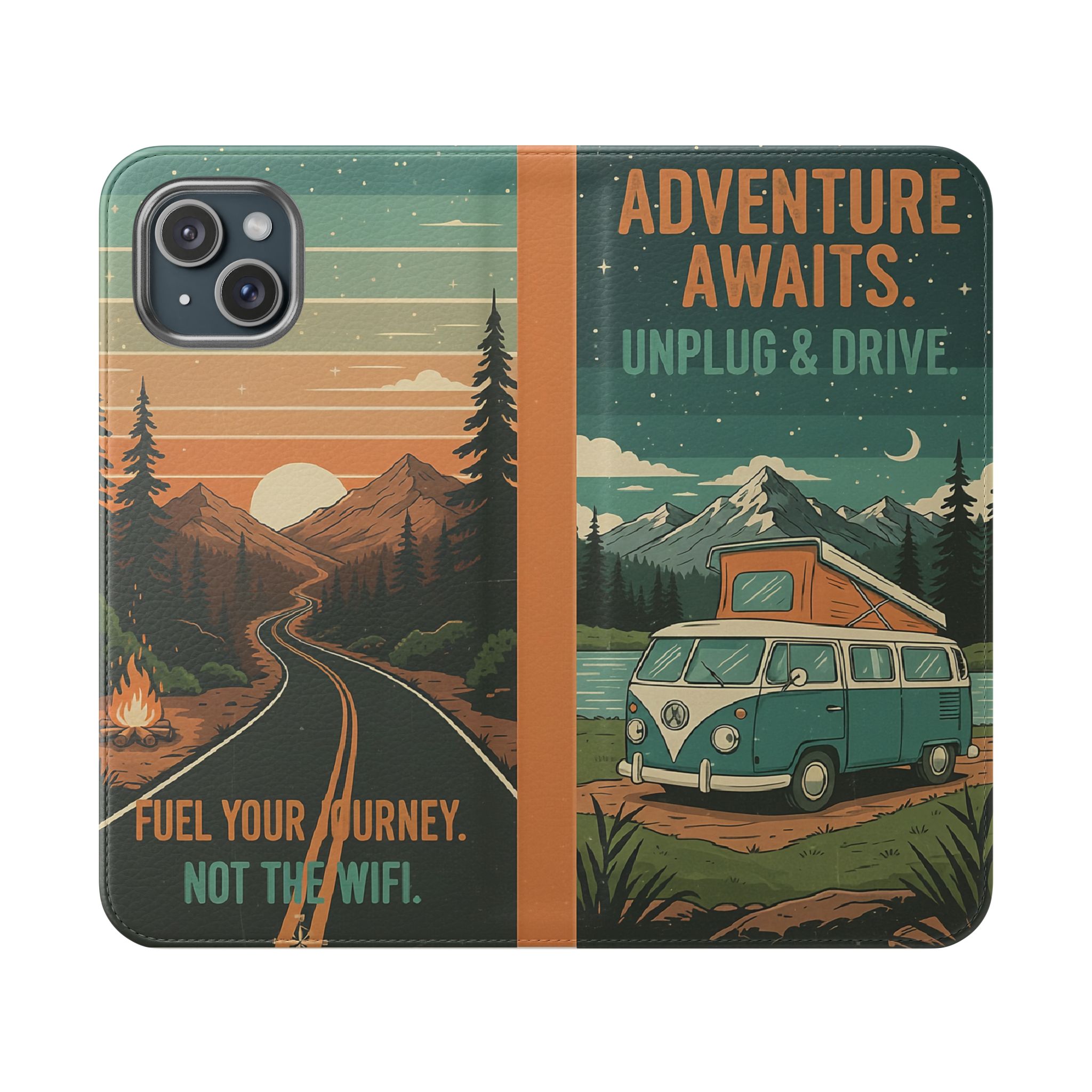 Flip Phone Case — "Adventure Awaits Unplug & Drive" Wallet Case