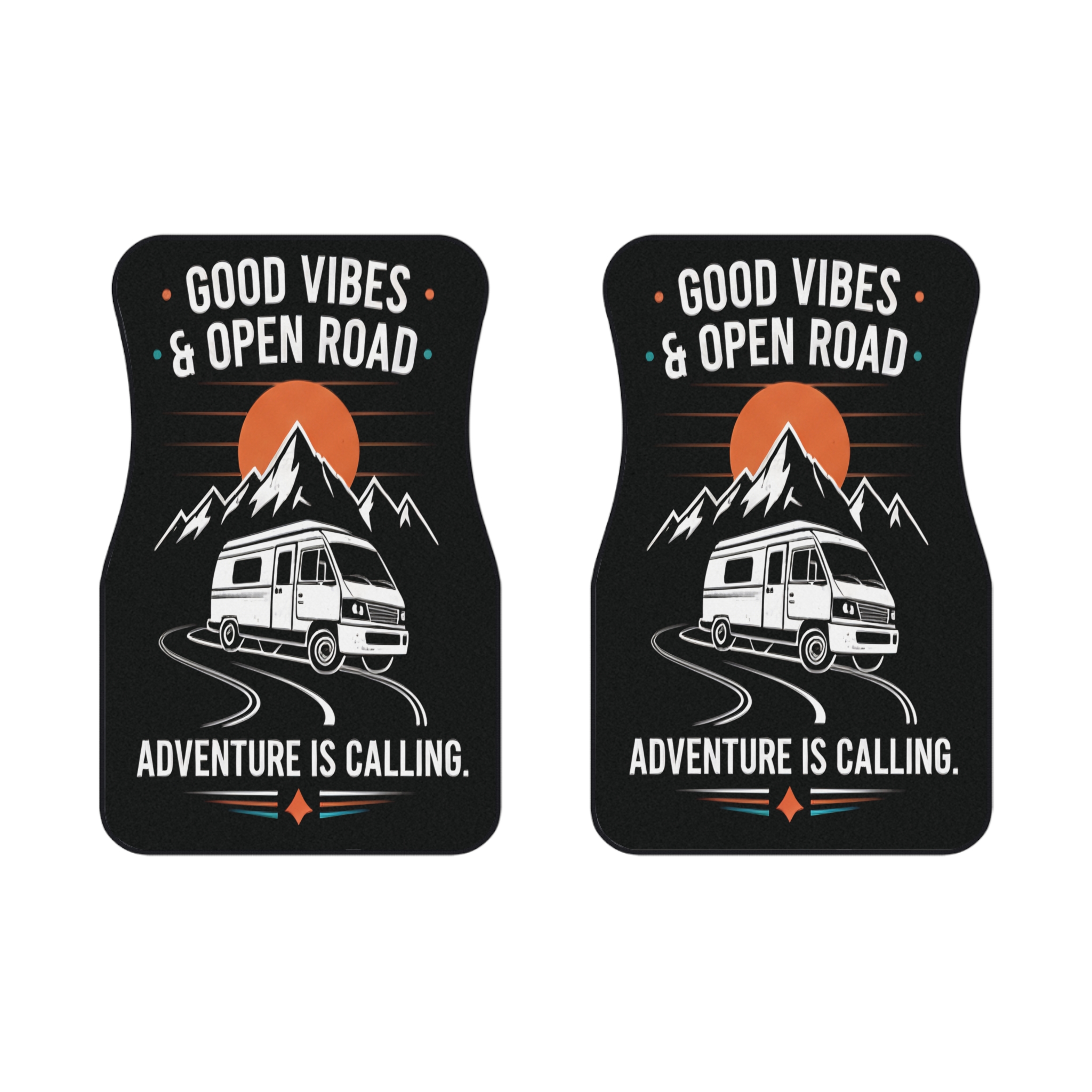 5467611467230131374_2048-1.jpeg Car Mats (Set Of 2 Front) - "Good Vibes & Open Road" Adventure RV Front Floor Mats