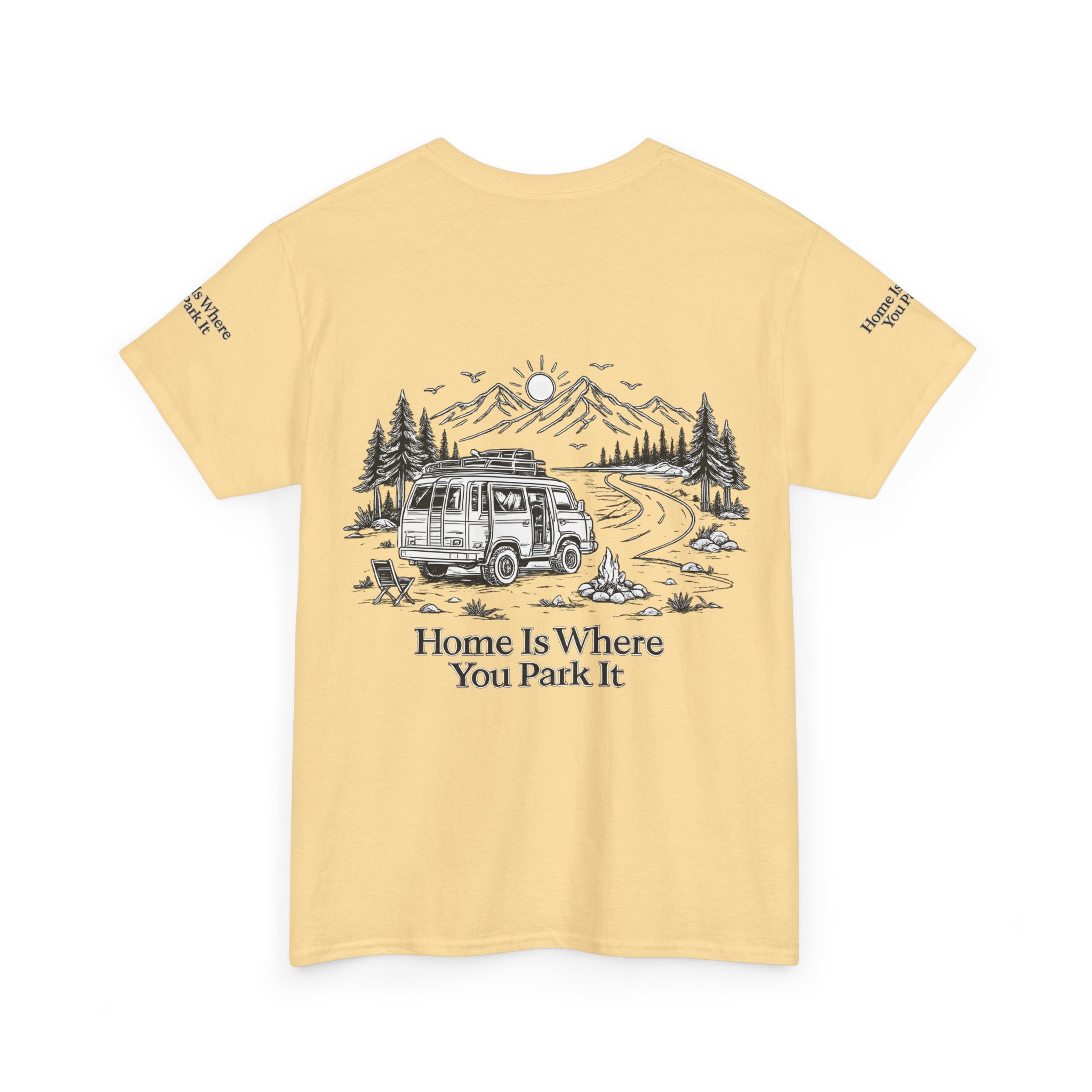 Unisex Heavy Cotton Tee — "Home Is Where You Park It" Design Minimal-Line