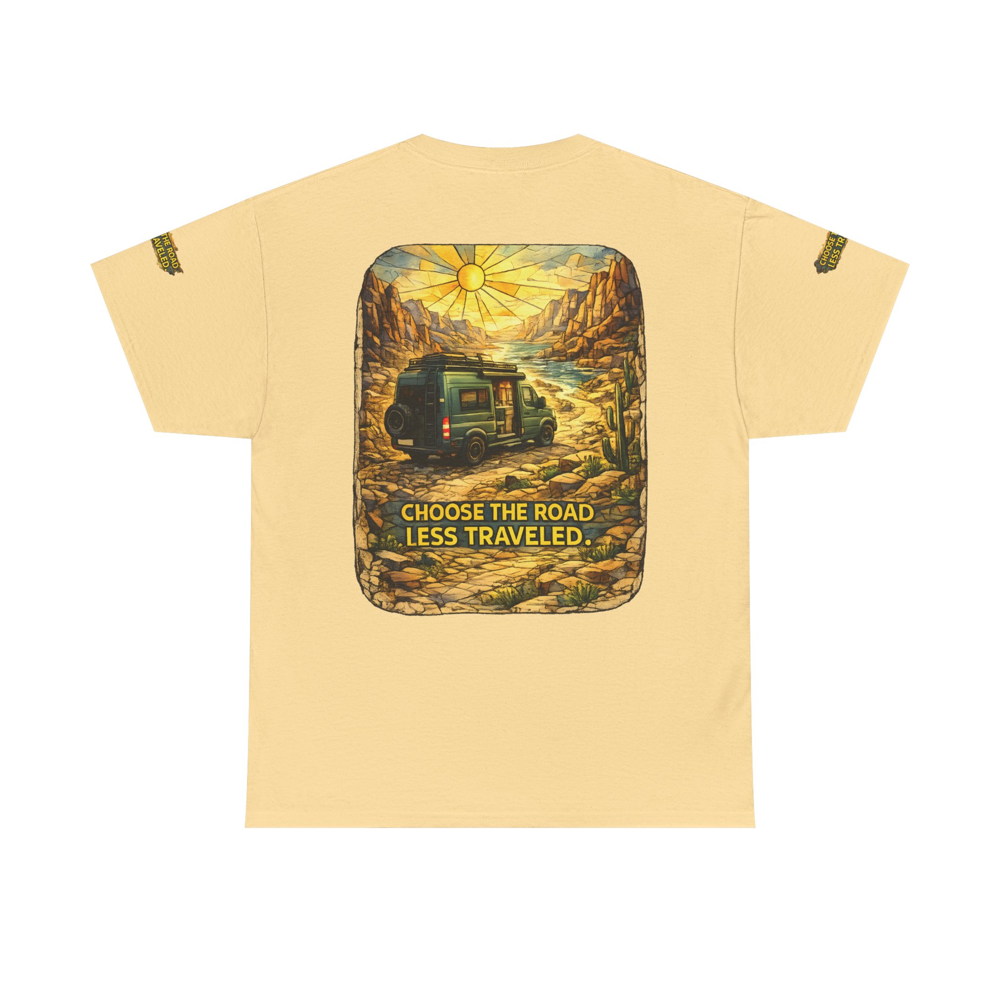 Unisex Heavy Cotton Tee — "Choose The Road Less Traveled" Design Cubic-Line