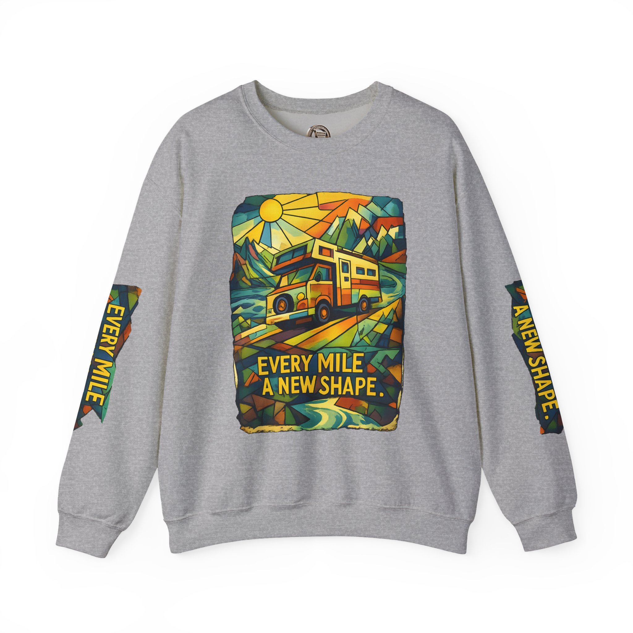 Unisex Heavy Blend™ Crewneck Sweatshirt — "Every Mile A New Shape" Design Cubic-Line