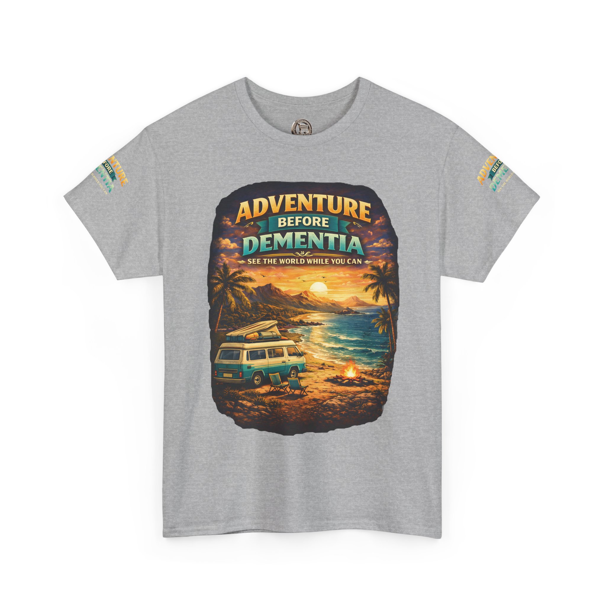 Unisex Heavy Cotton Tee — "Adventure Before Dementia" Design Scenic-Line