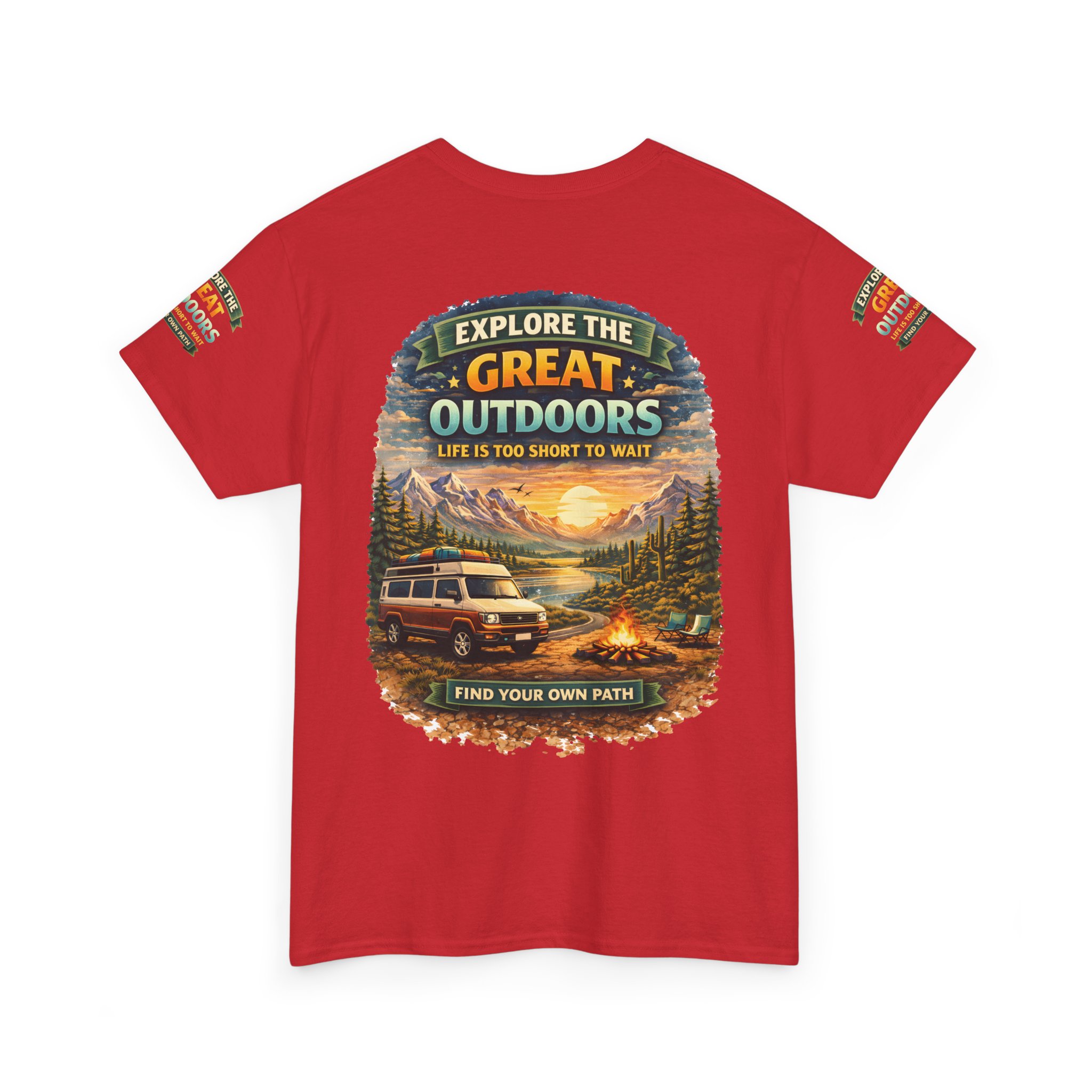 Unisex Heavy Cotton Tee — "Explore The Great Outdoors" Design Scenic-Line