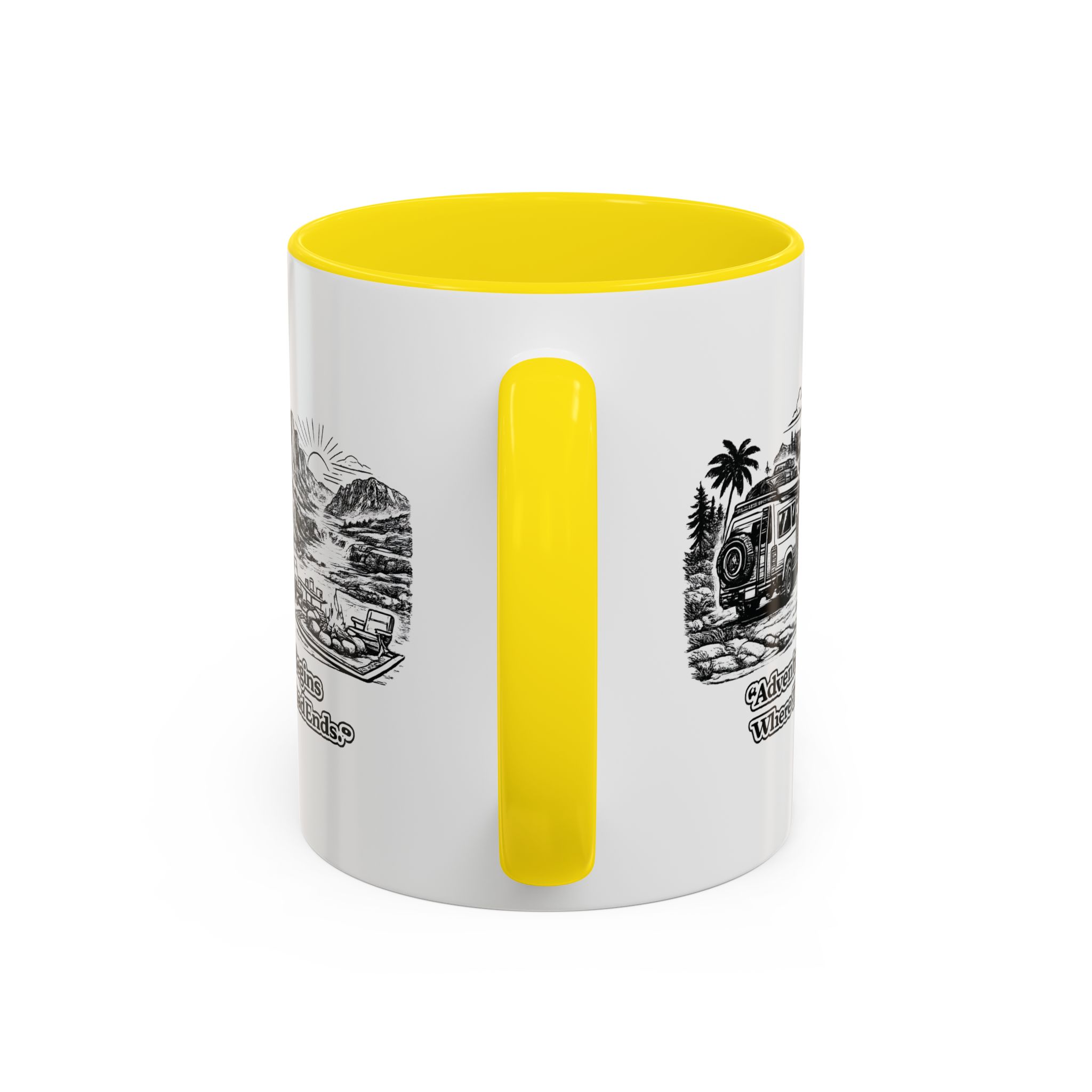 5490107258273982133_2048.jpeg Accent Coffee Mug (11, 15oz) — "Adventure Begins Where The Road Ends" Design Minimal-Line