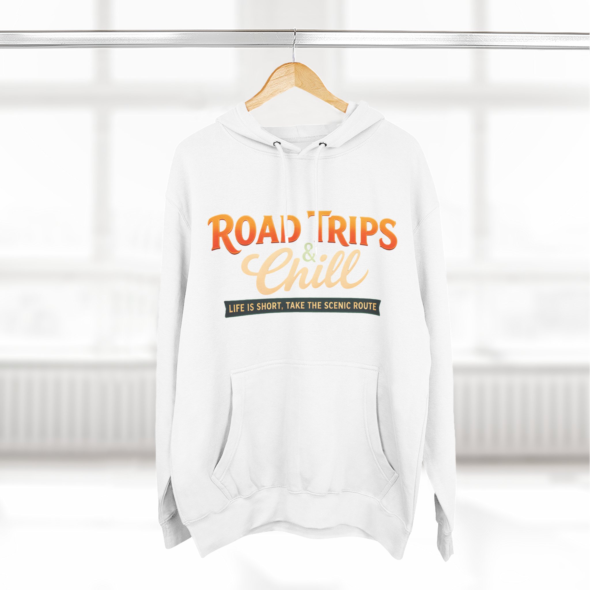 Three-Panel Fleece Hoodie - "Road Trips & Chill" Design Scenic-Line