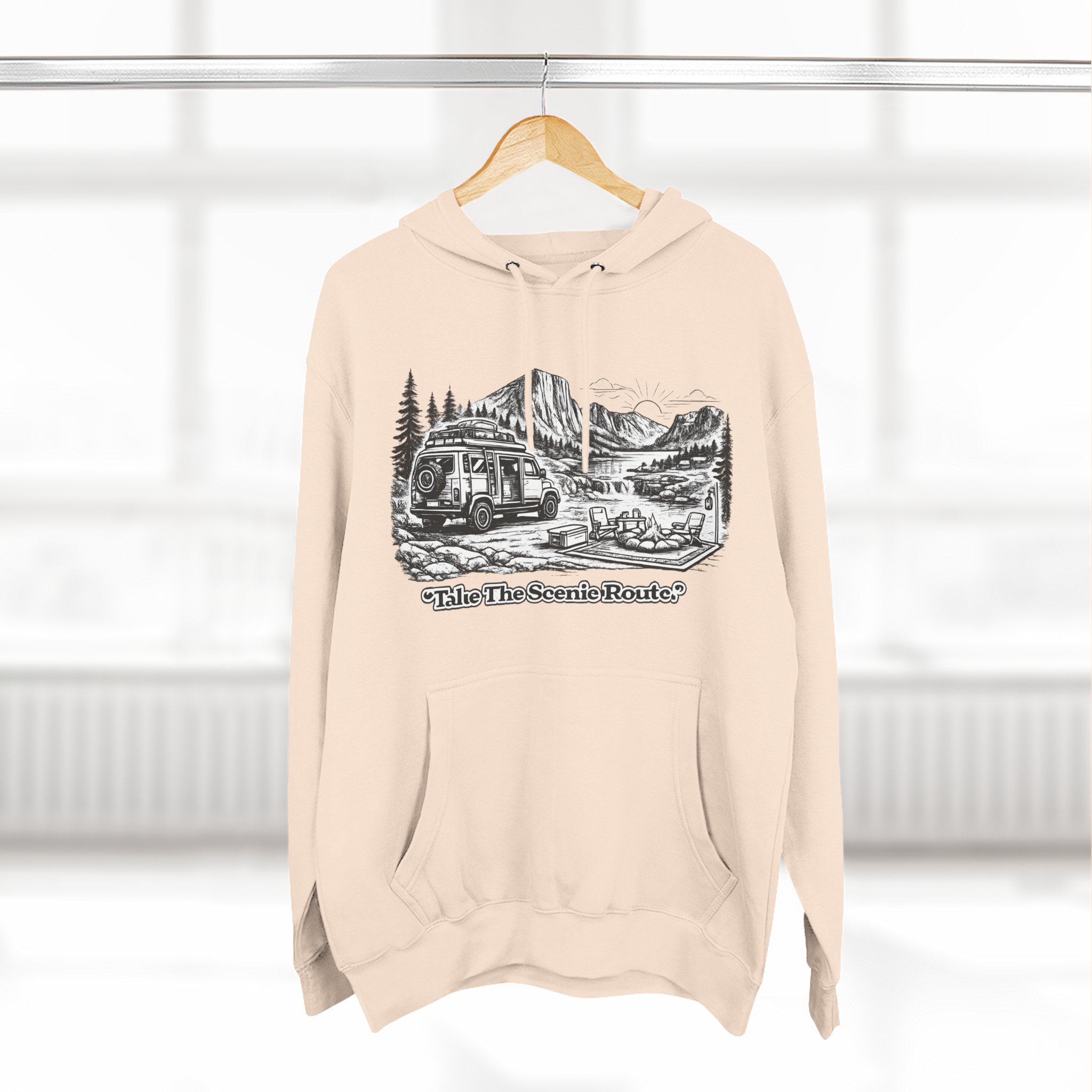 5498703979959089074_2048.jpeg Three-Panel Fleece Hoodie - "Take The Scenic Route" Design Minimal-Line