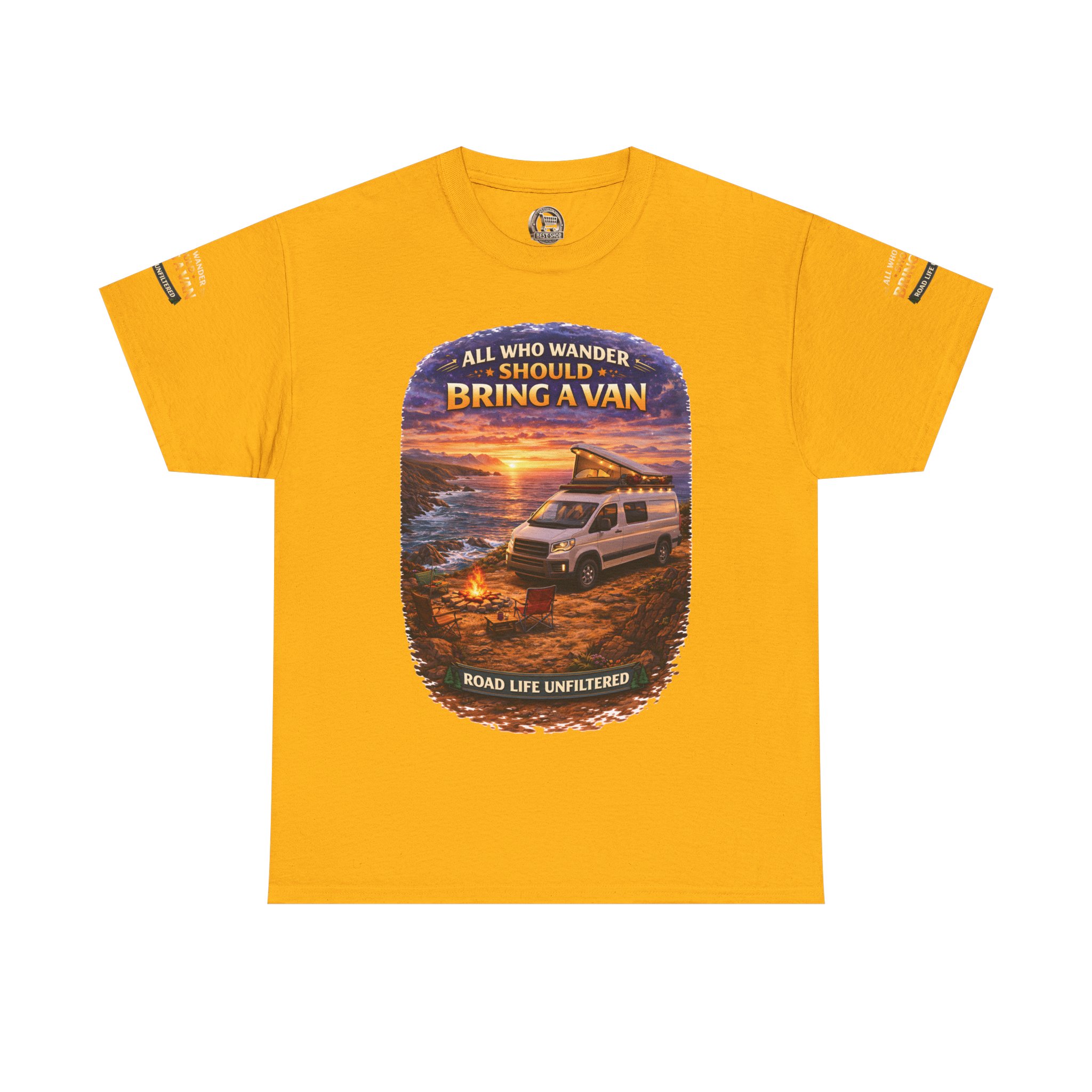 Unisex Heavy Cotton Tee — "All Who wander Should Bring A Van" Design Scenic-Line