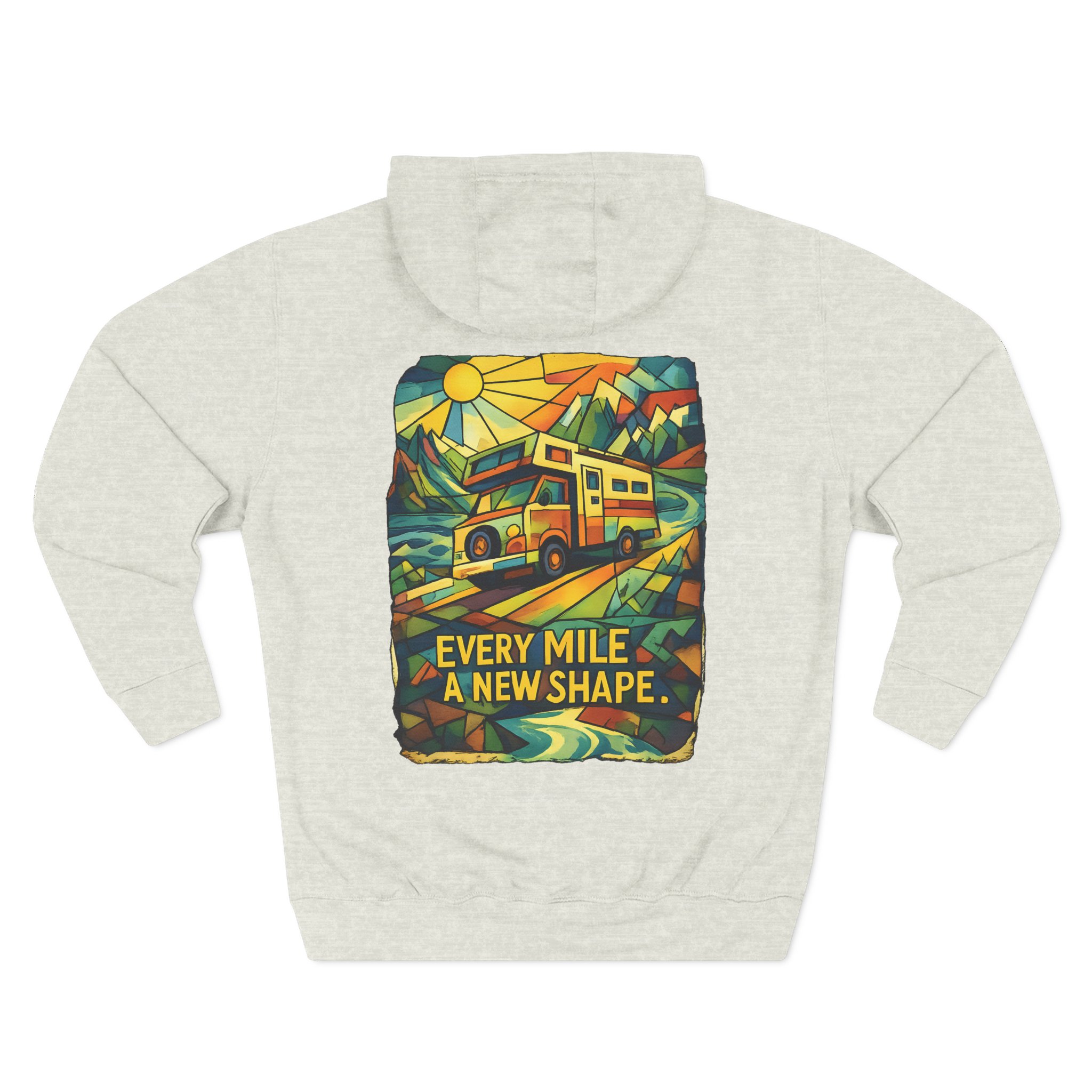 Three-Panel Fleece Hoodie - "Every Mile A New Shape" Design Cubic-Line
