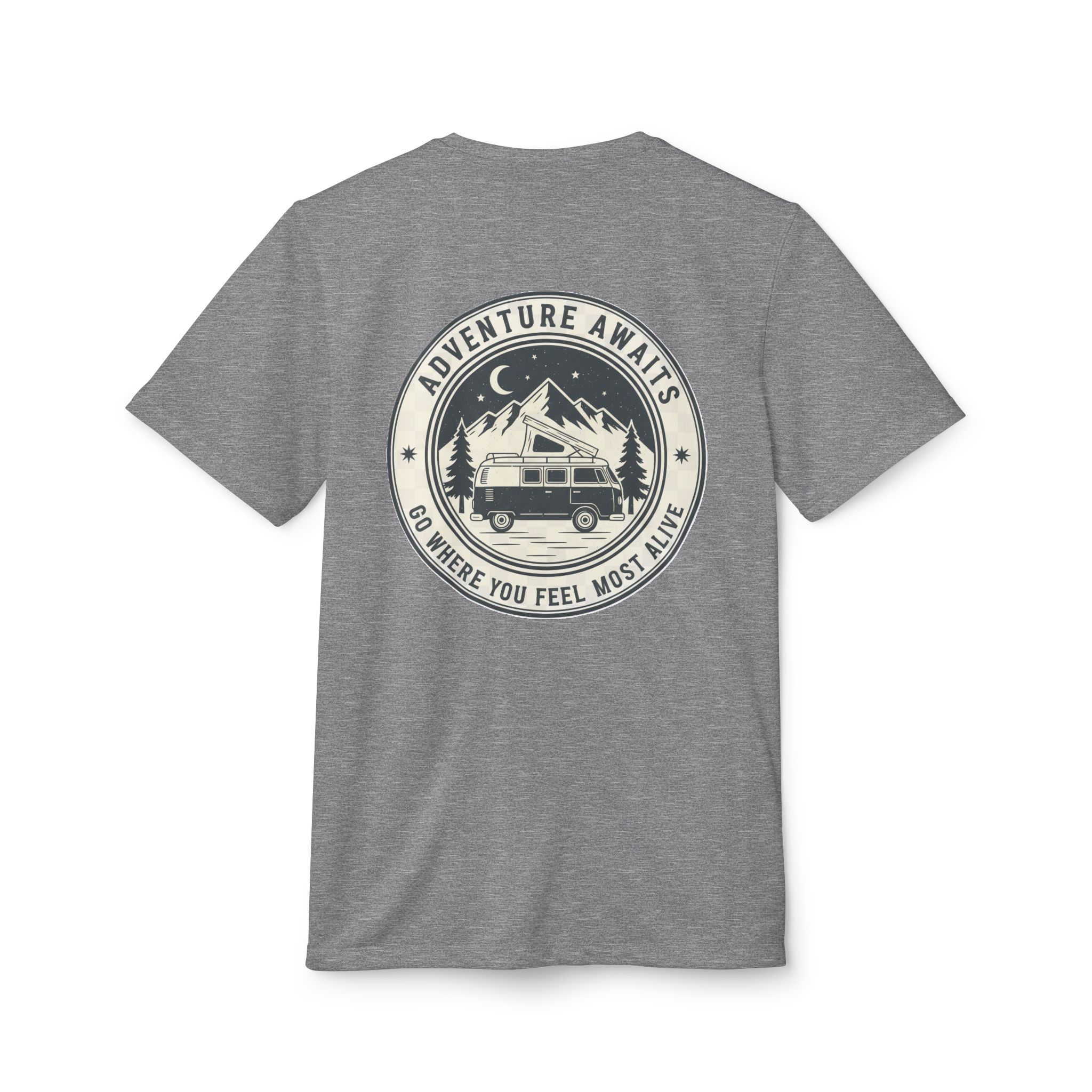 T-Shirt(Adidas) - 'Adventure Awaits-Go Where You Feel Most Alive' (Only Back printed)