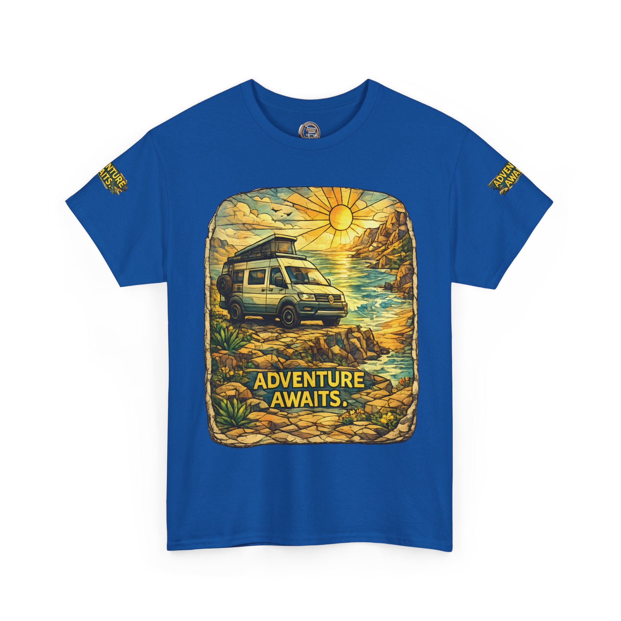 Unisex Heavy Cotton Tee — "Adventure Awaits" Design Cubic-Line