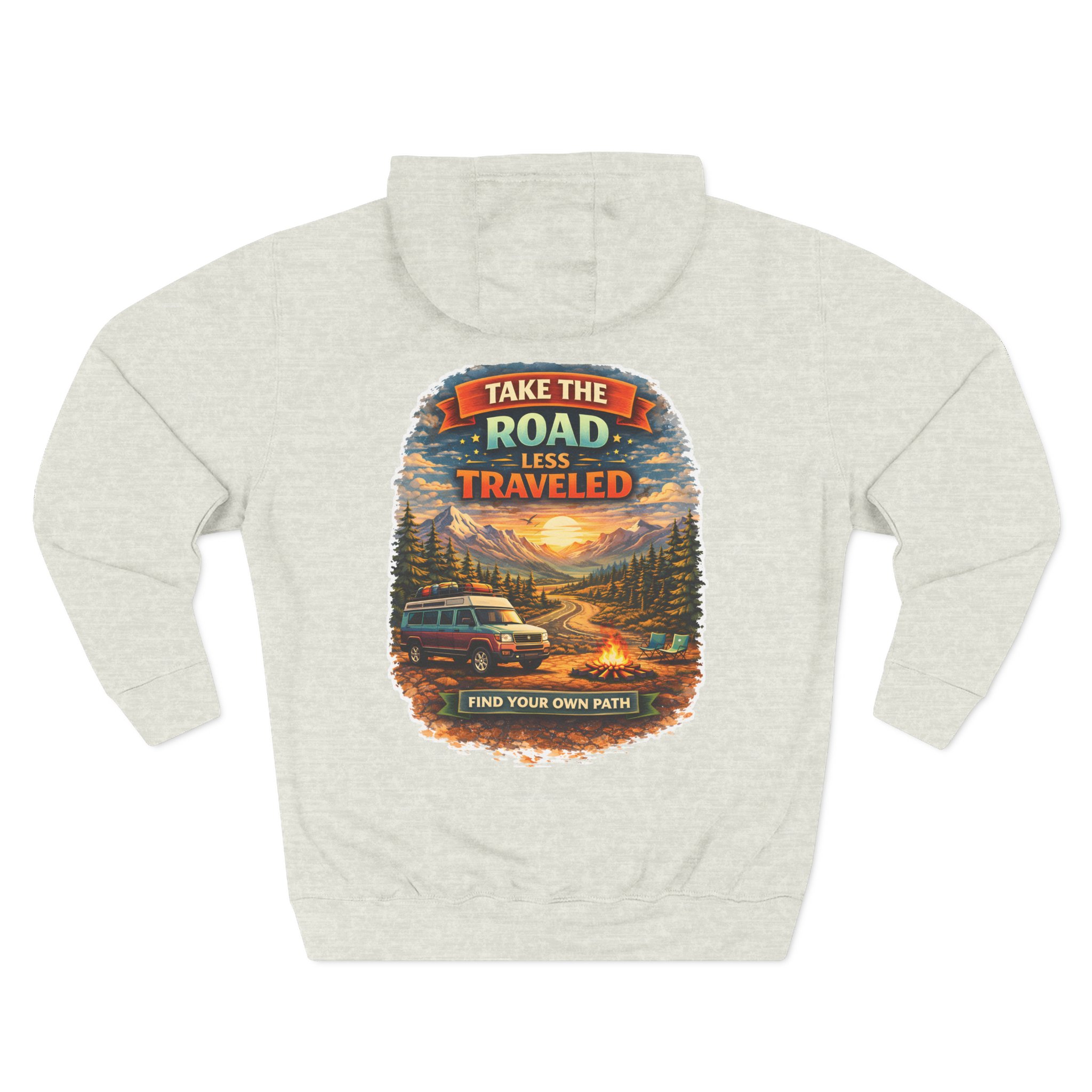 Three-Panel Fleece Hoodie - "Take The Road Less Traveled" Design Scenic-Line