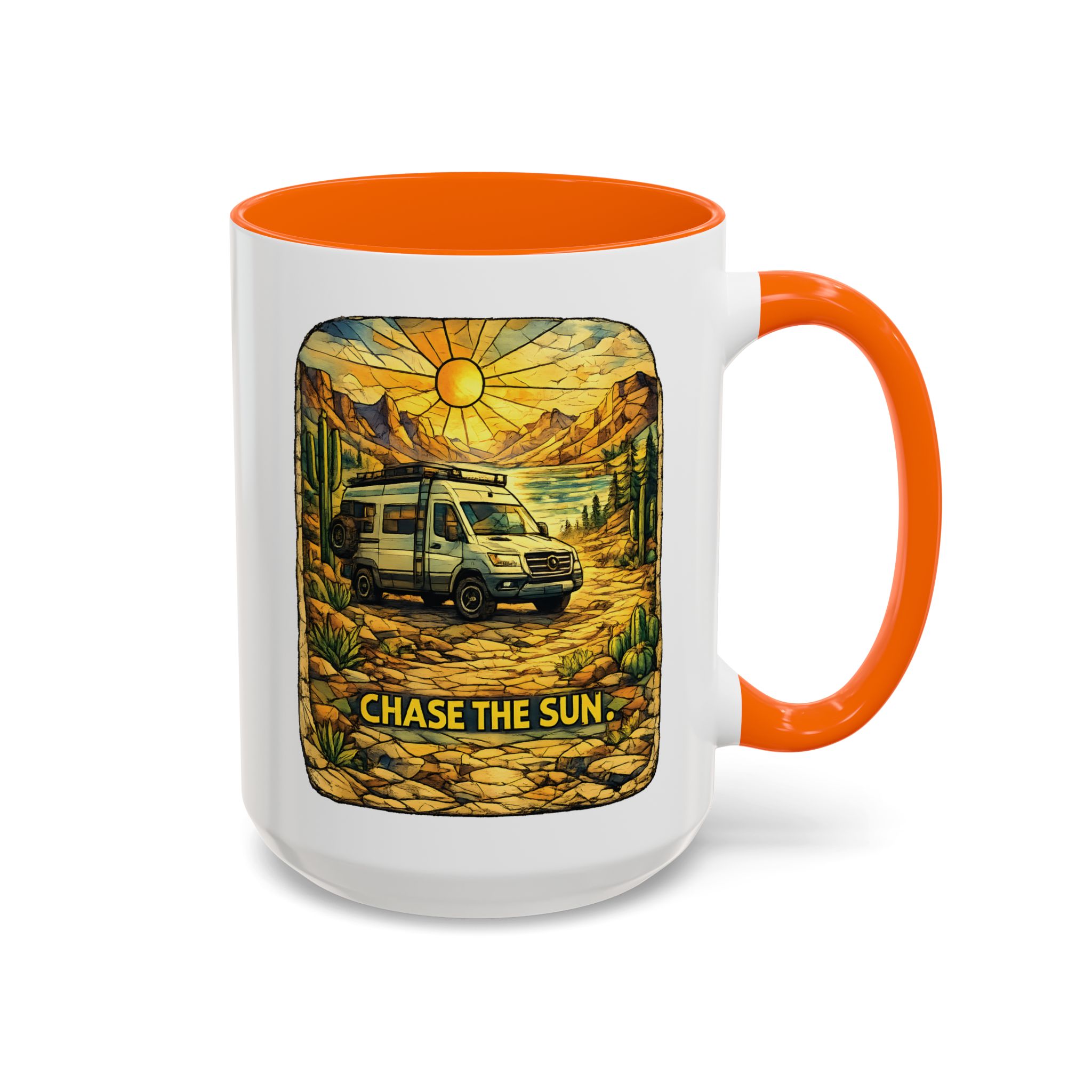 Accent Coffee Mug (11, 15oz) — "Chase The Sun" Design Cubic-Line