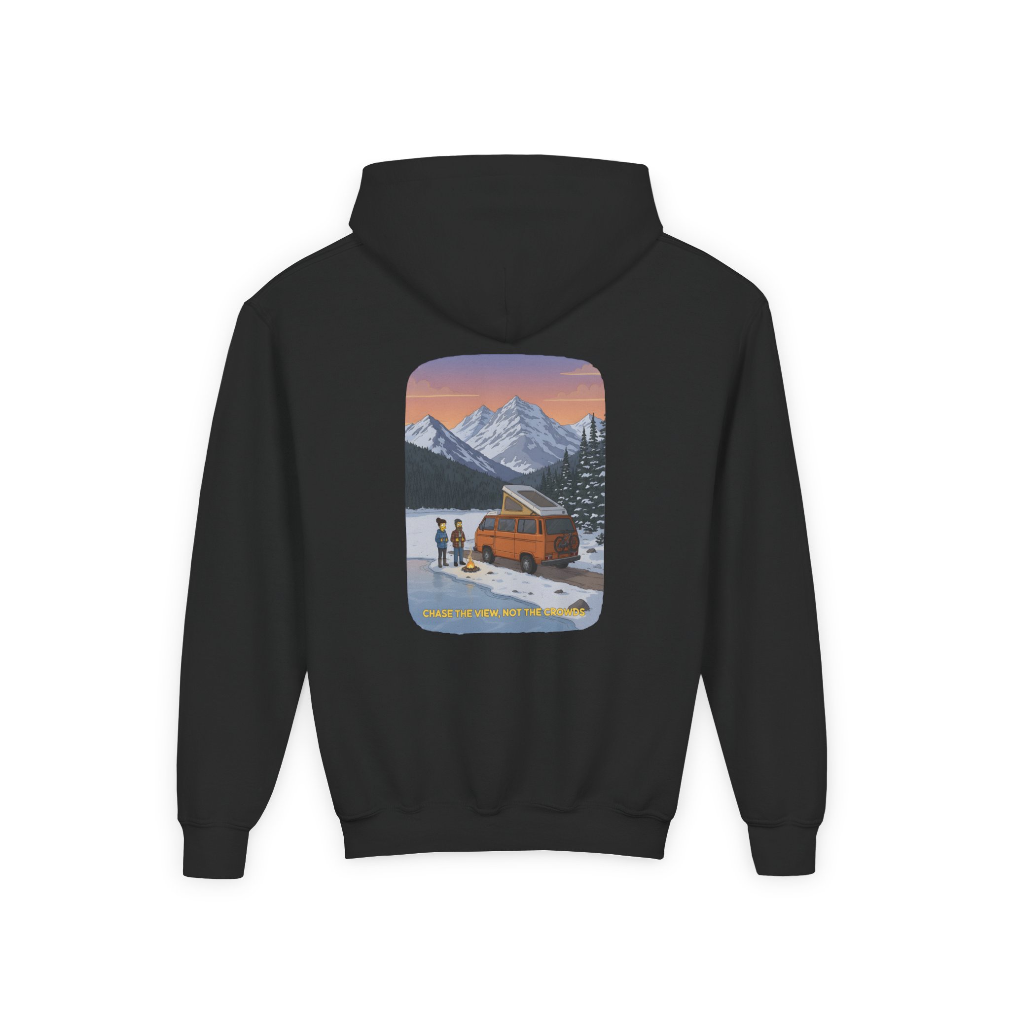 Youth Hoodie(Gildan) – "Chase The Views-Not The Crowds" (Design Sitcom-Line)