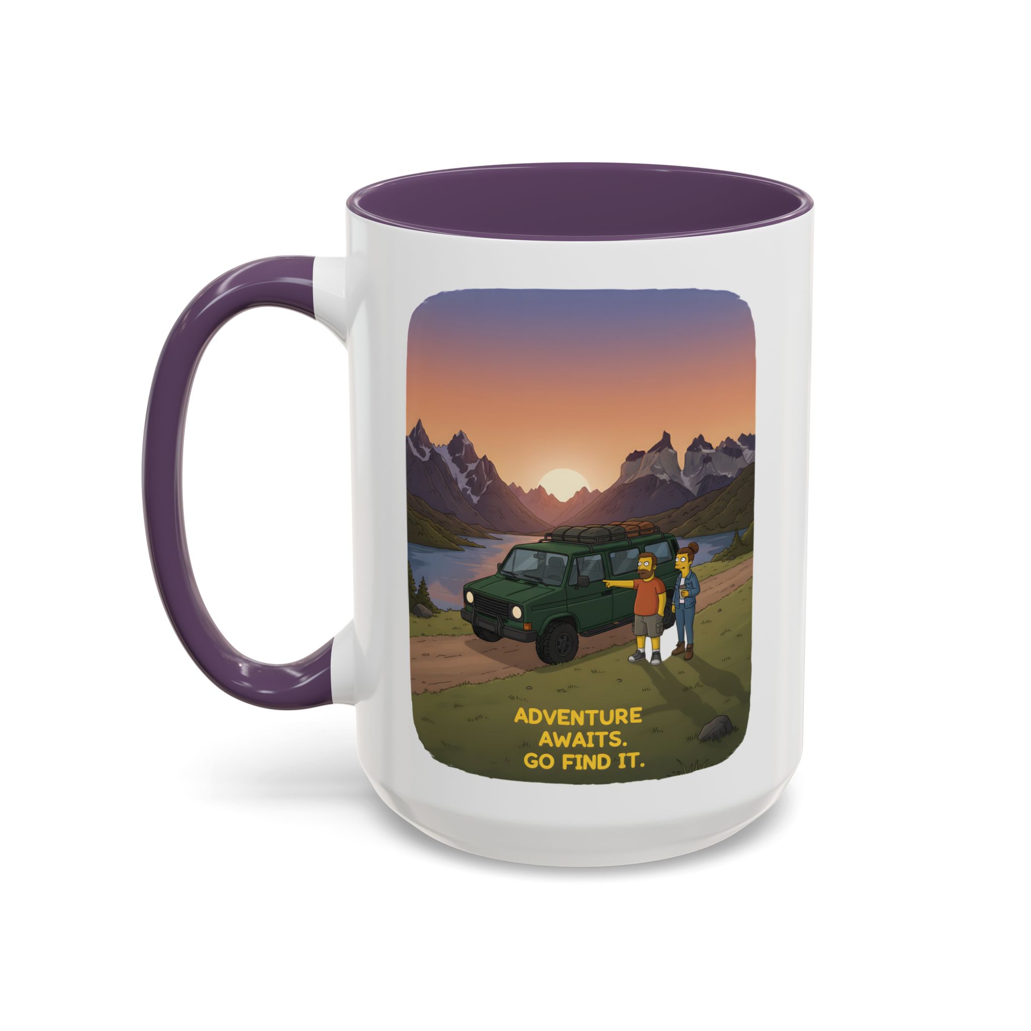 Accent Coffee Mug (11, 15oz) — "Adventure Awaits-Go Find It" Design Sitcom-Line