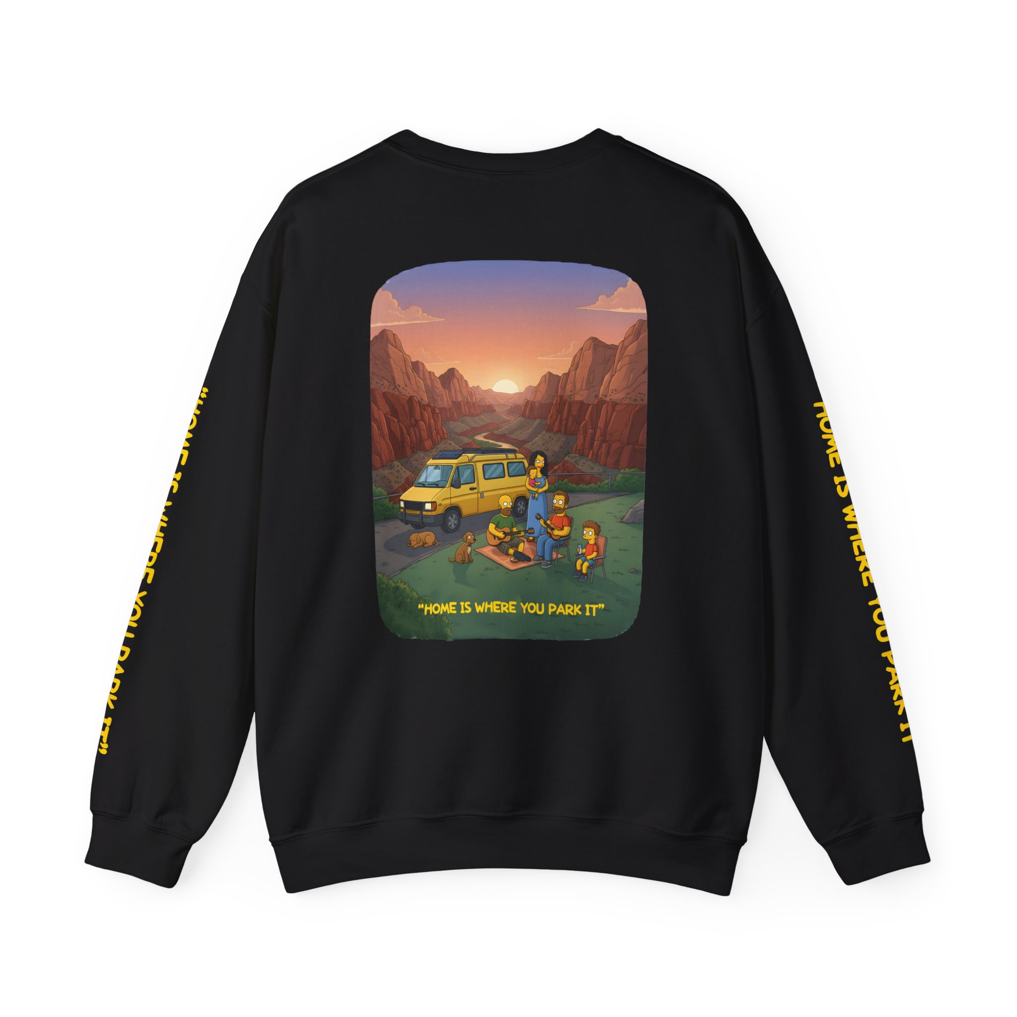Unisex Heavy Blend™ Crewneck Sweatshirt — "Home Is Where You Park It" Design Sitcom-Line