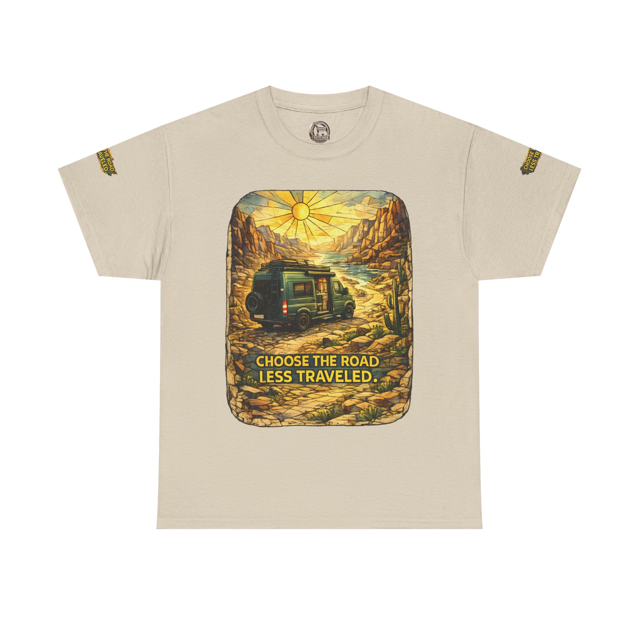 Unisex Heavy Cotton Tee — "Choose The Road Less Traveled" Design Cubic-Line