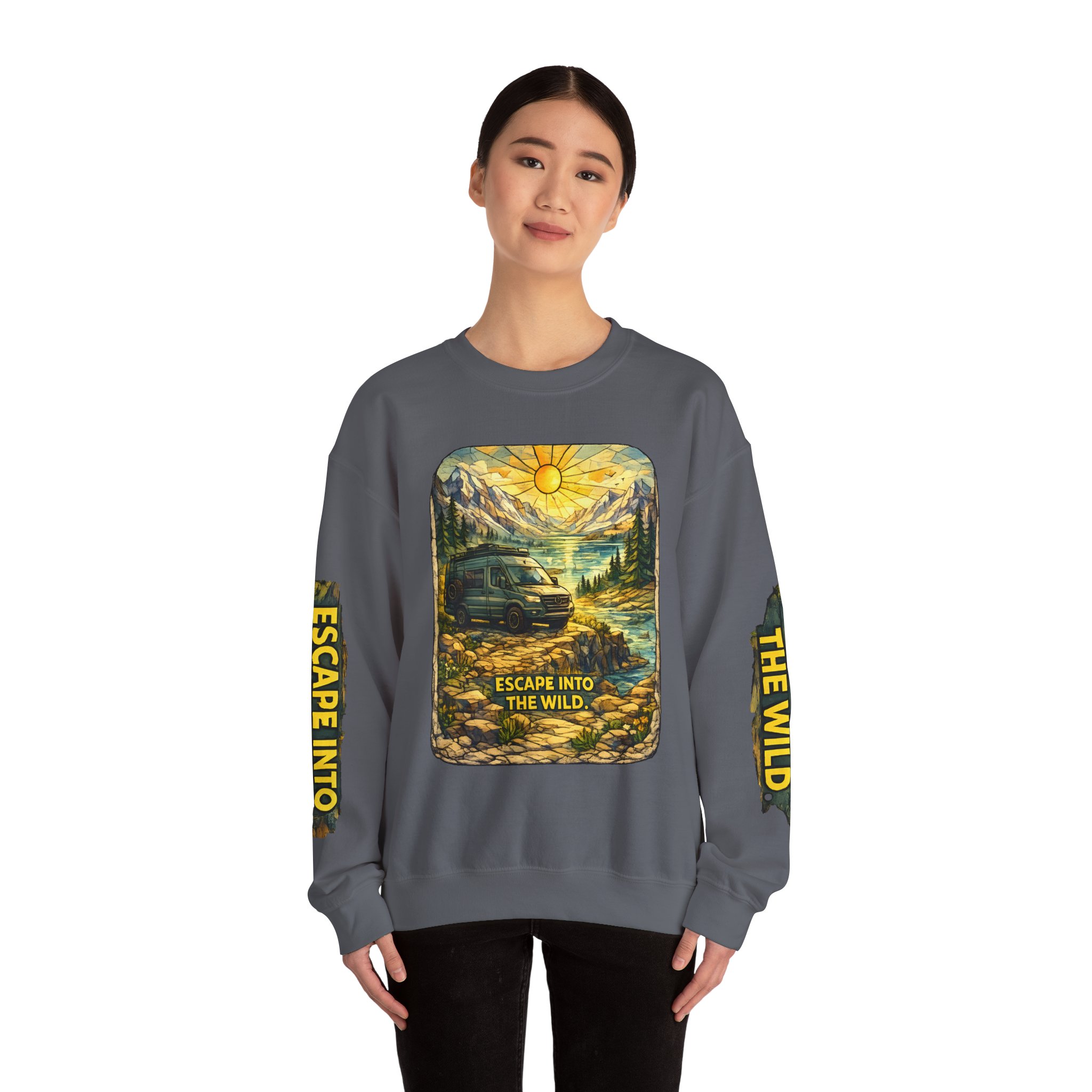 Unisex Heavy Blend™ Crewneck Sweatshirt — "Escape Into The Wild" Design Cubic-Line