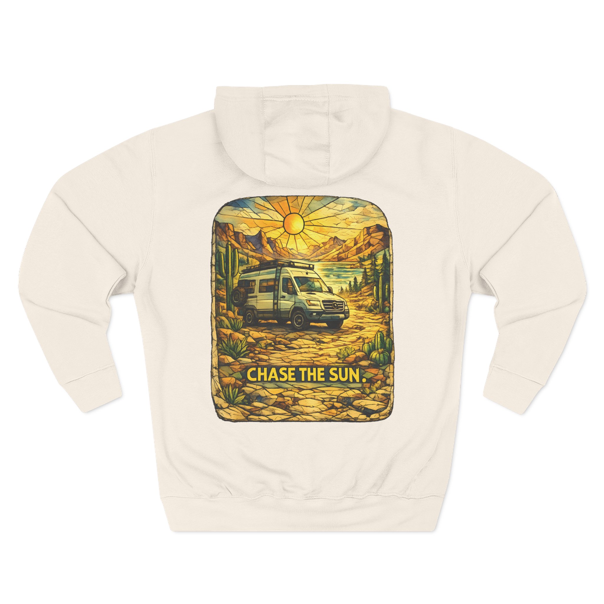 Three-Panel Fleece Hoodie - "Chase The Sun" Design Cubic-Line