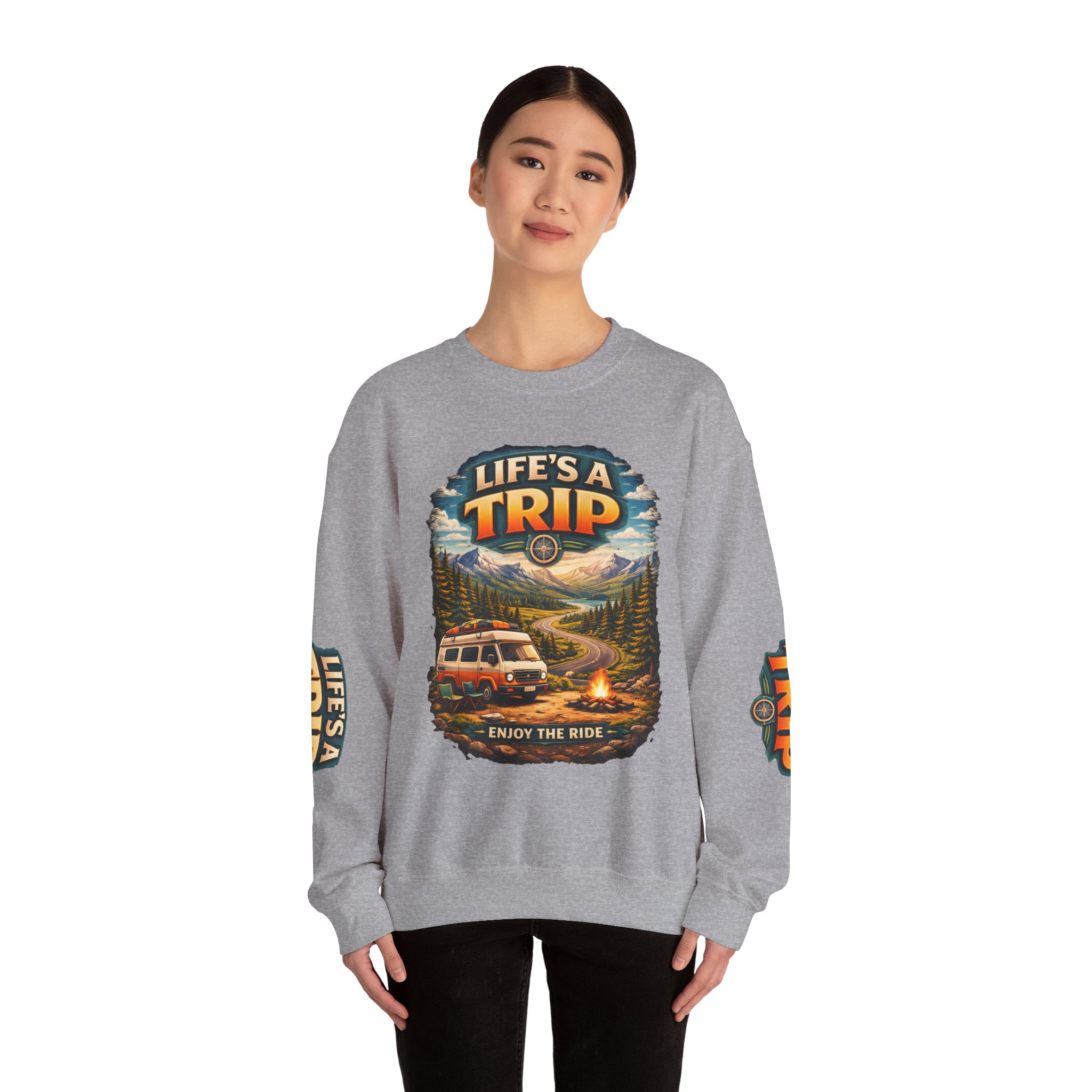 Unisex Heavy Blend™ Crewneck Sweatshirt — "Life s A Trip" Design Scenic-Line