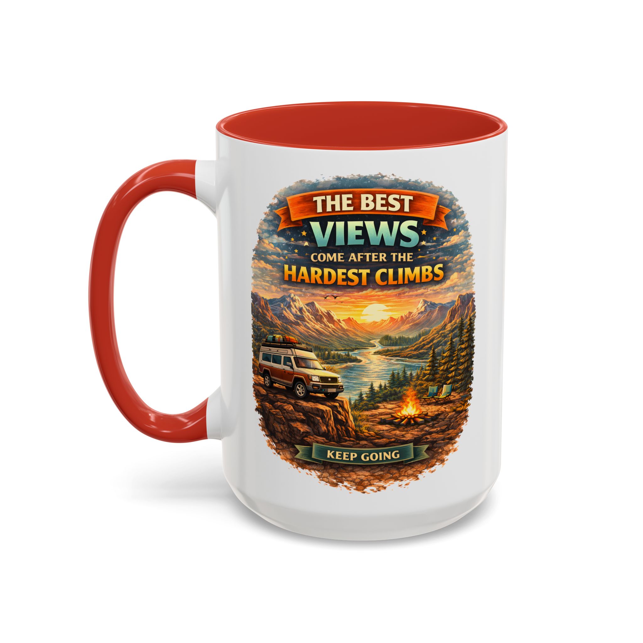 Accent Coffee Mug (11, 15oz) — "The Best Views" Design Scenic-Line