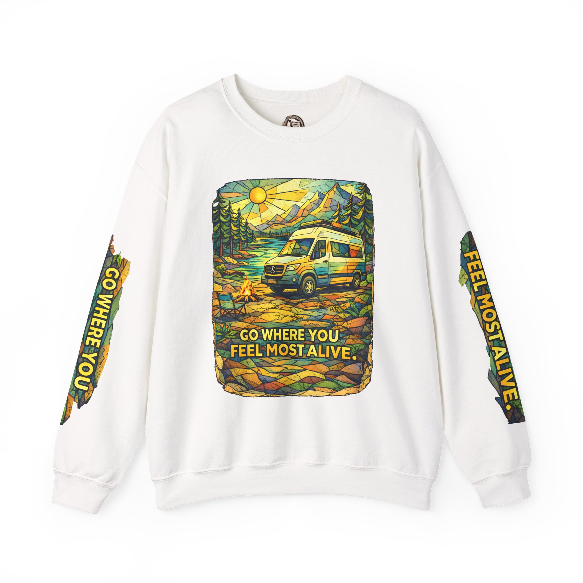 Unisex Heavy Blend™ Crewneck Sweatshirt — "Go Where You Feel Most Alive" Design Cubic-Line