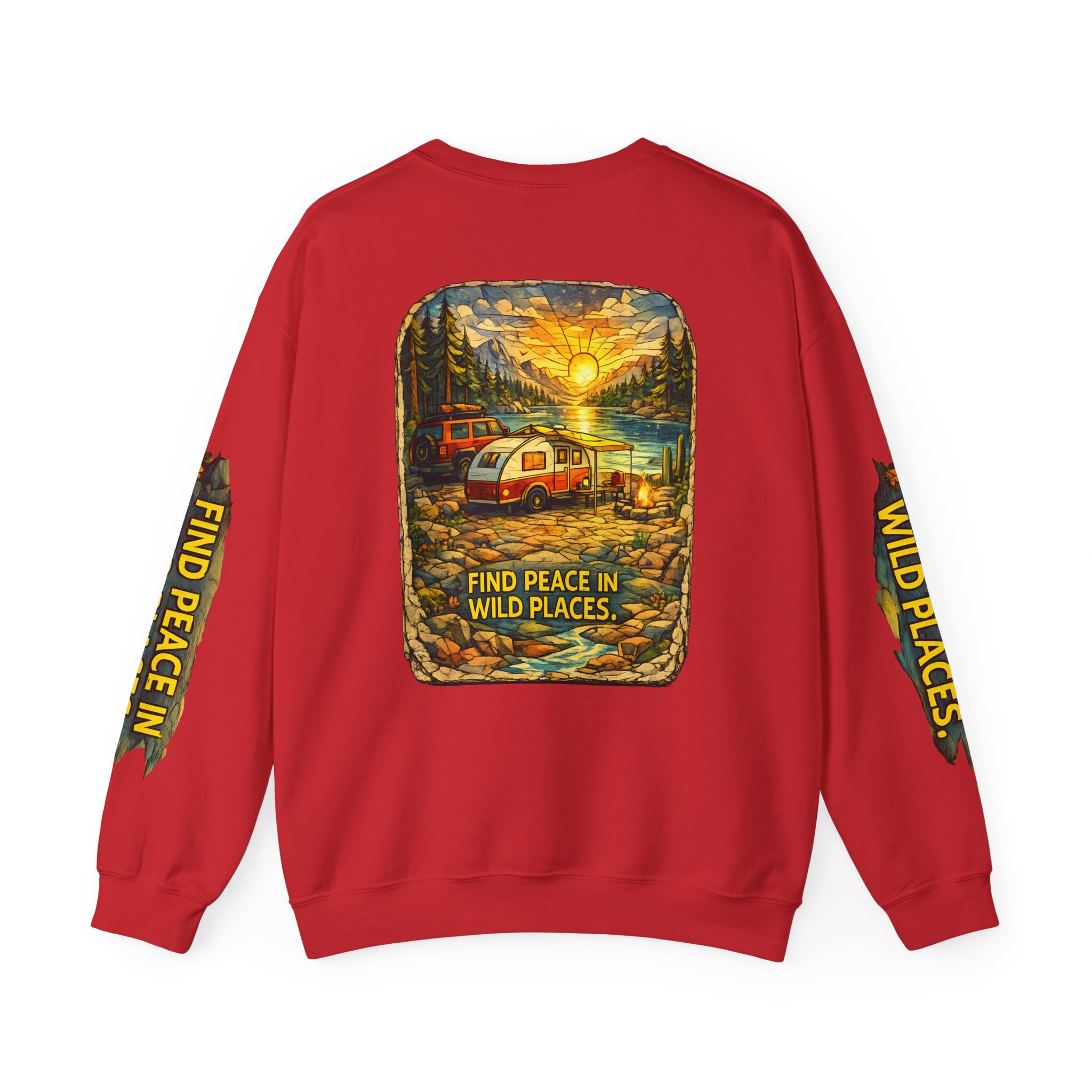 Unisex Heavy Blend™ Crewneck Sweatshirt — "Find Peace In Wild Places" Design Cubic-Line