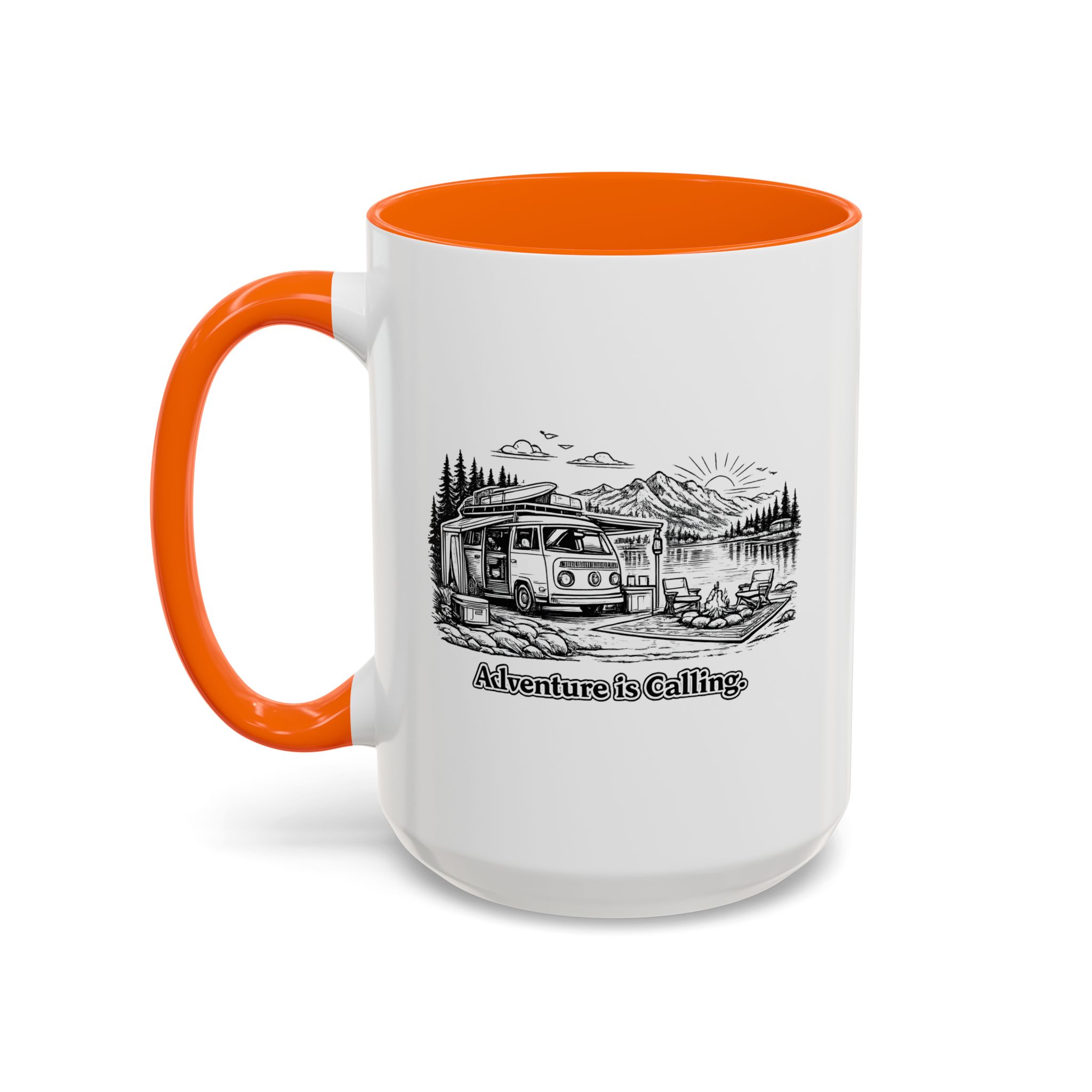 Accent Coffee Mug (11, 15oz) — "Adventure Is Calling" Design Minimal-Line