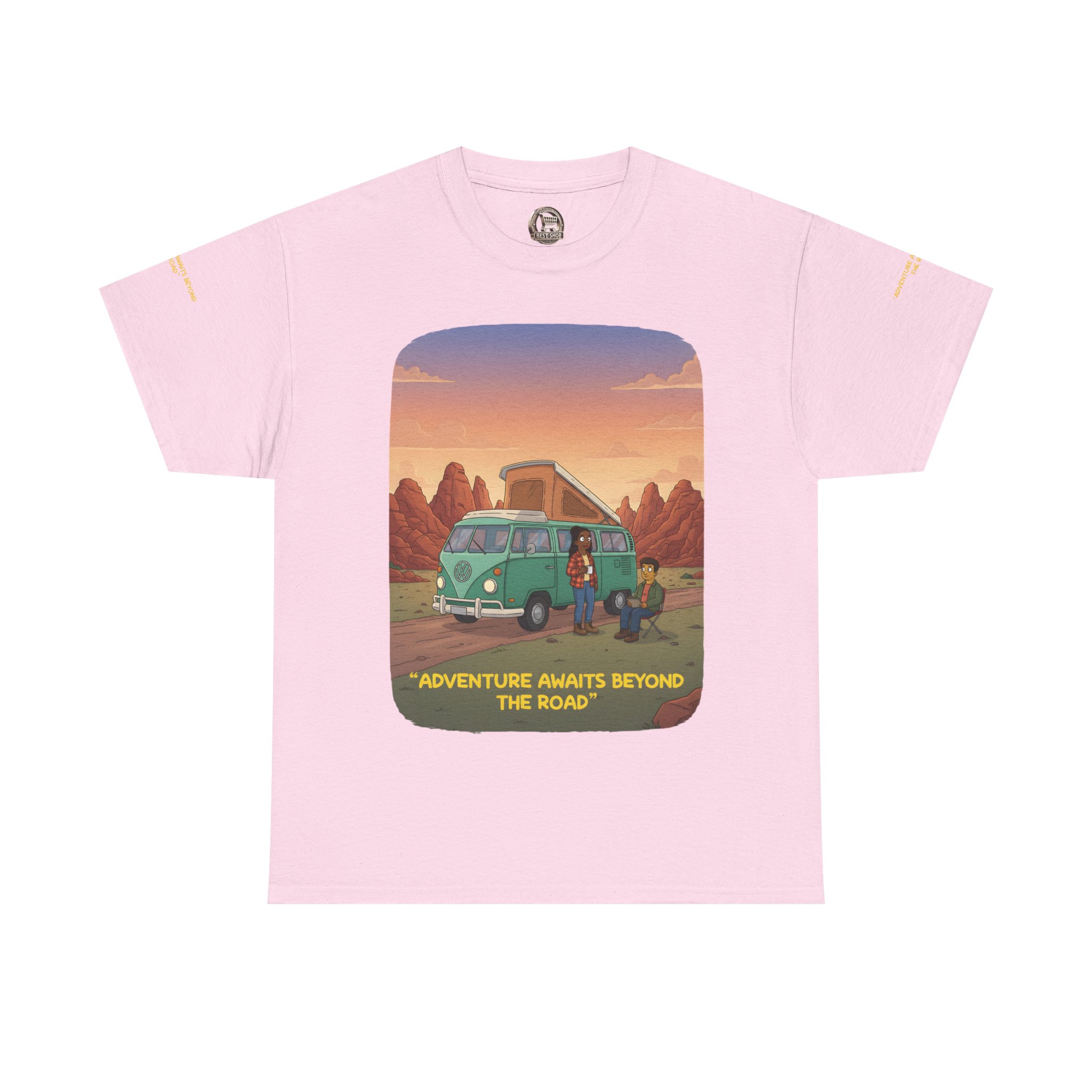 Unisex Heavy Cotton Tee — "Adventure Awaits Beyond The Road" Design Sitcom-Line