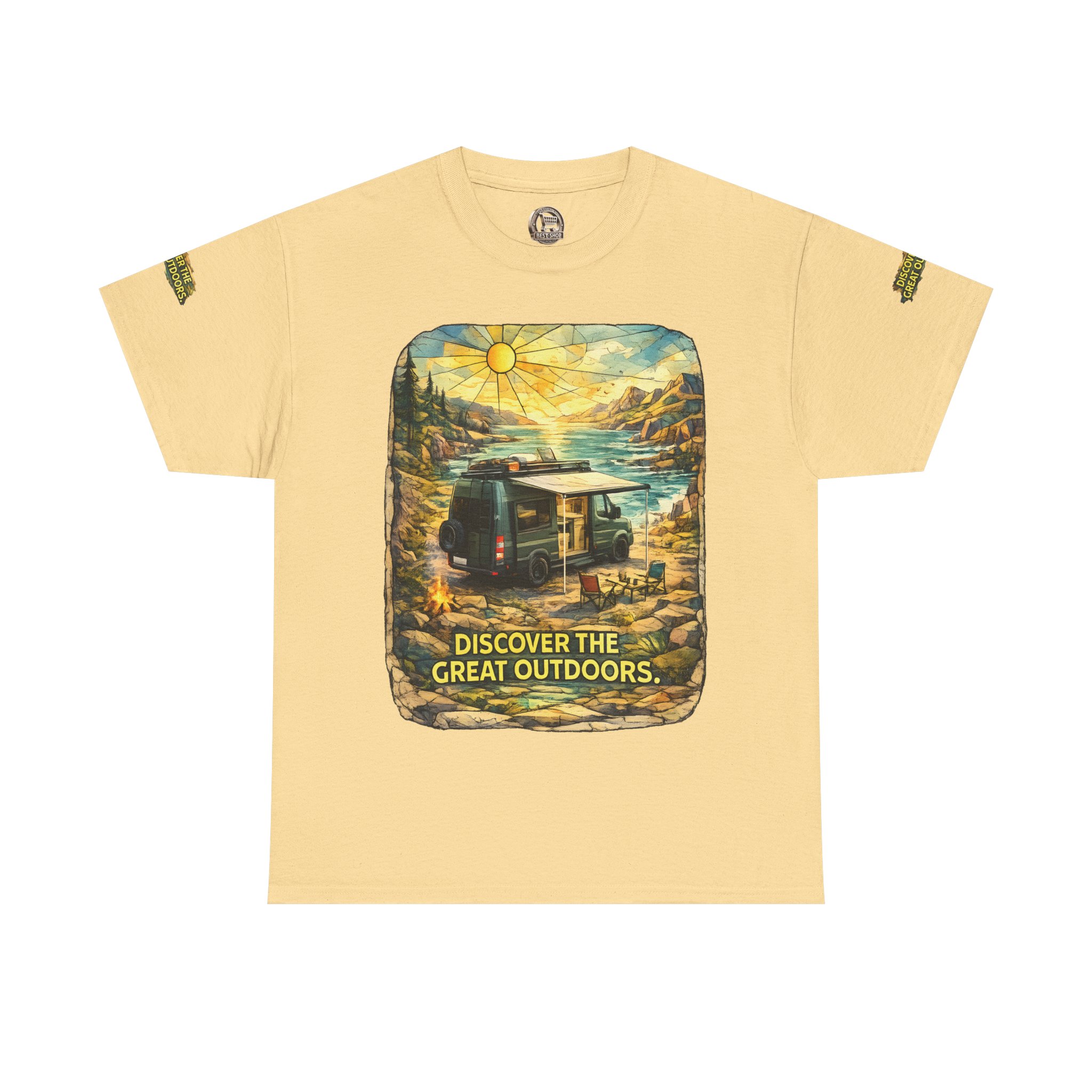 Unisex Heavy Cotton Tee — "Discover The Great Outdoors" Design Cubic-Line