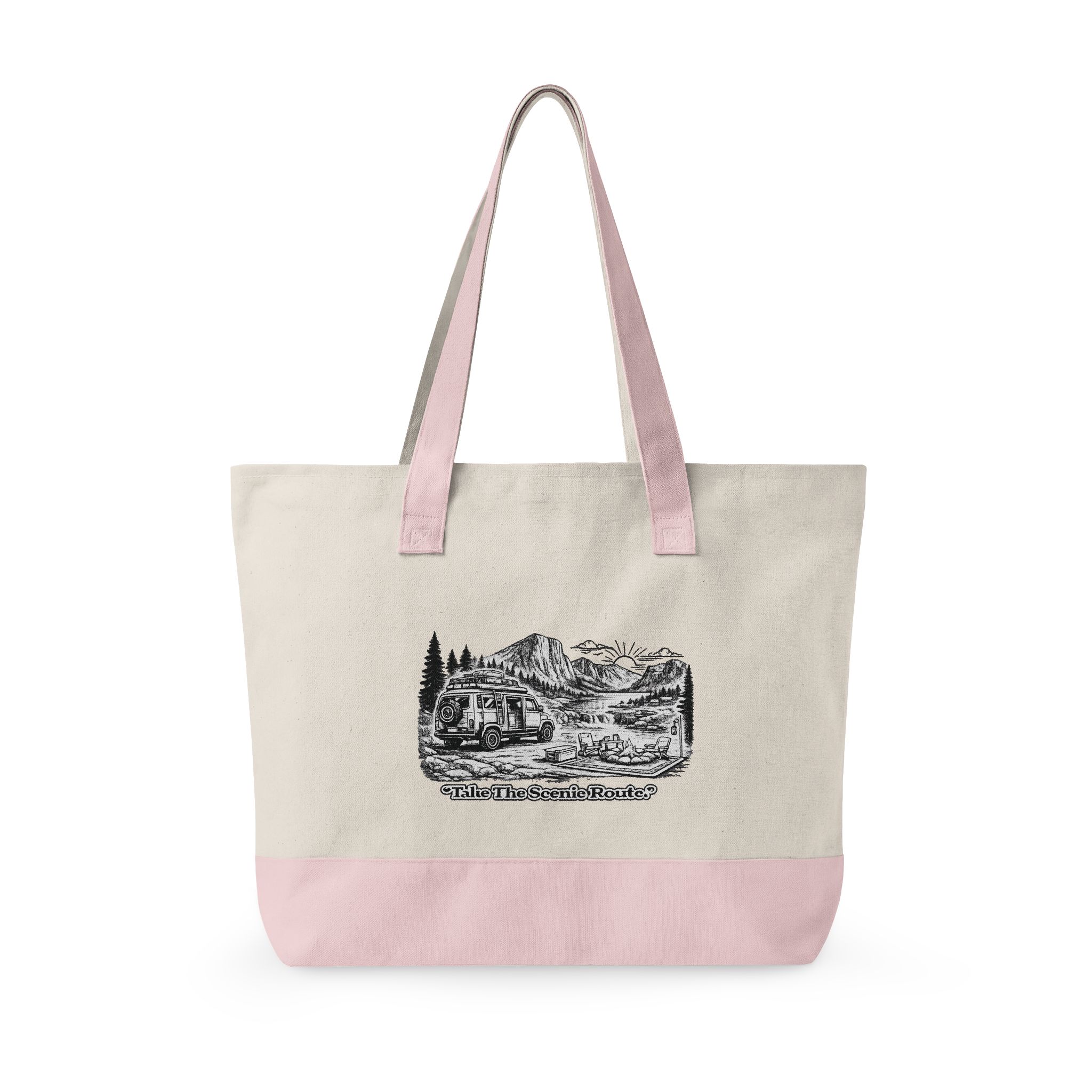 Zippered Canvas Tote — "Take The Scenic Road" (Design Minimal-Line)