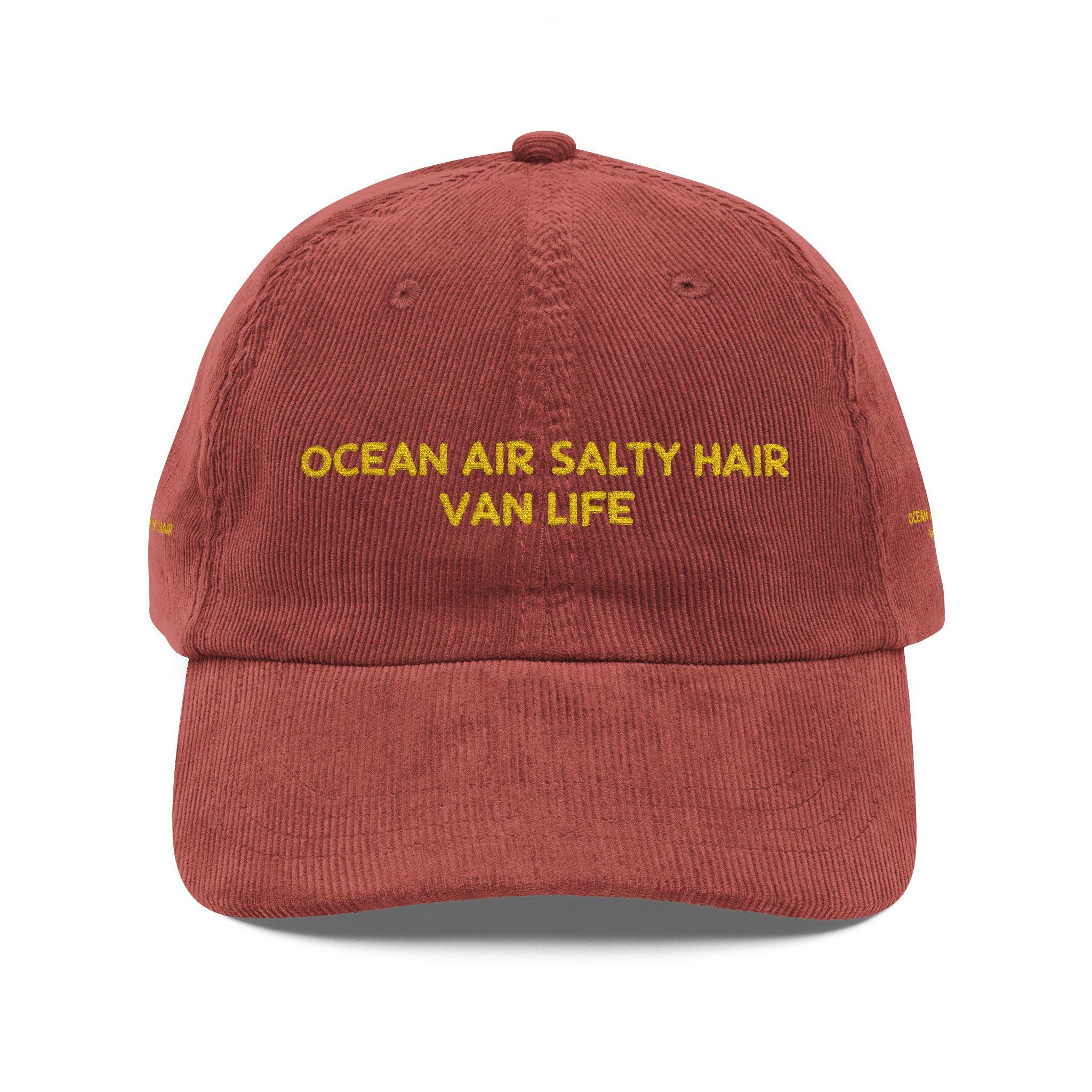 5574585921490602178_2048-1.jpeg Vintage Corduroy Cap (Embroidery) — "Ocean Air Salty Hair Van Live " Embroidered Hat